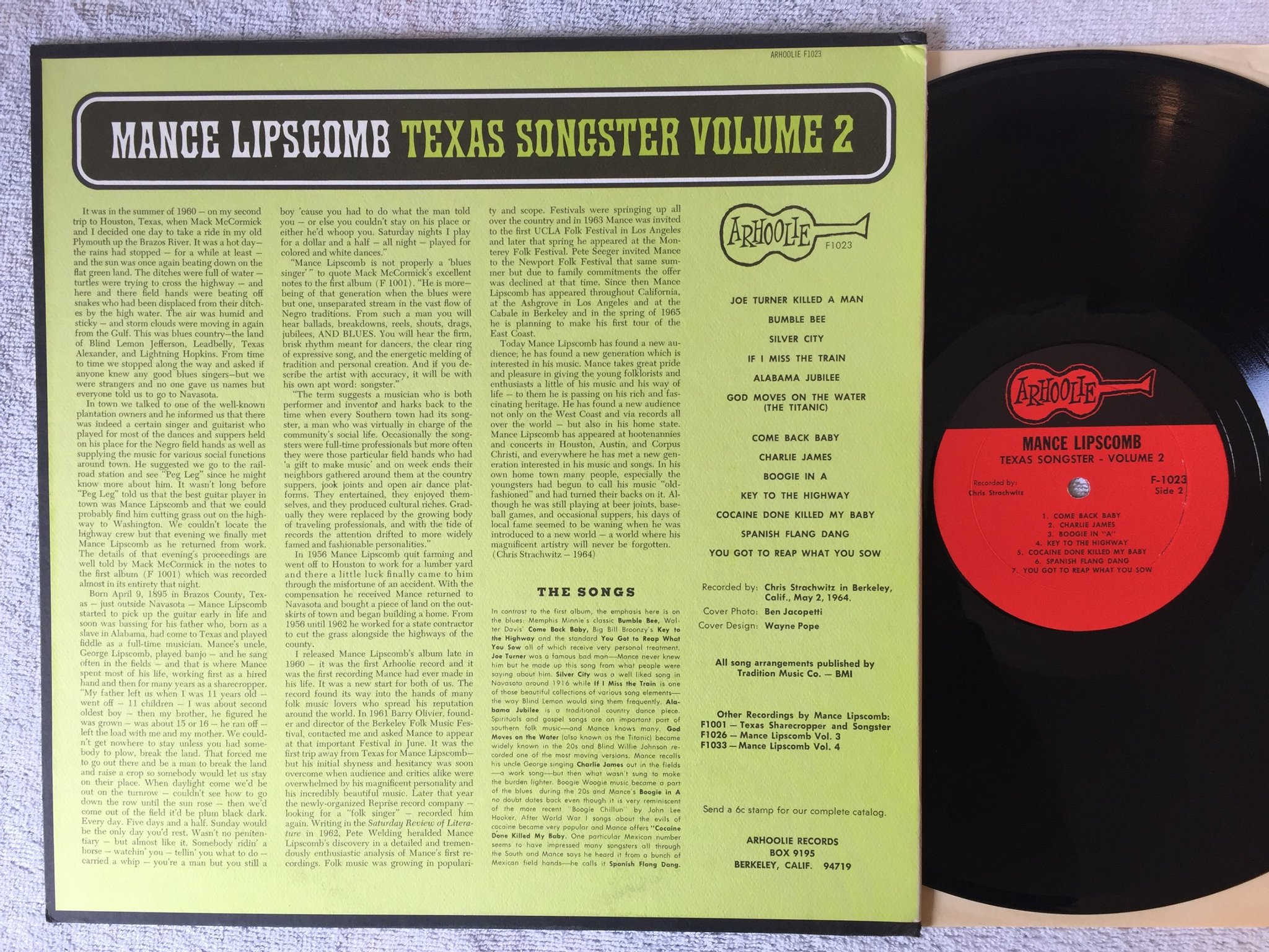 Omslagsbild för skivan MANCE LIPSCOMB vol 2 Texas songster LP US ARHOOLIE F1023