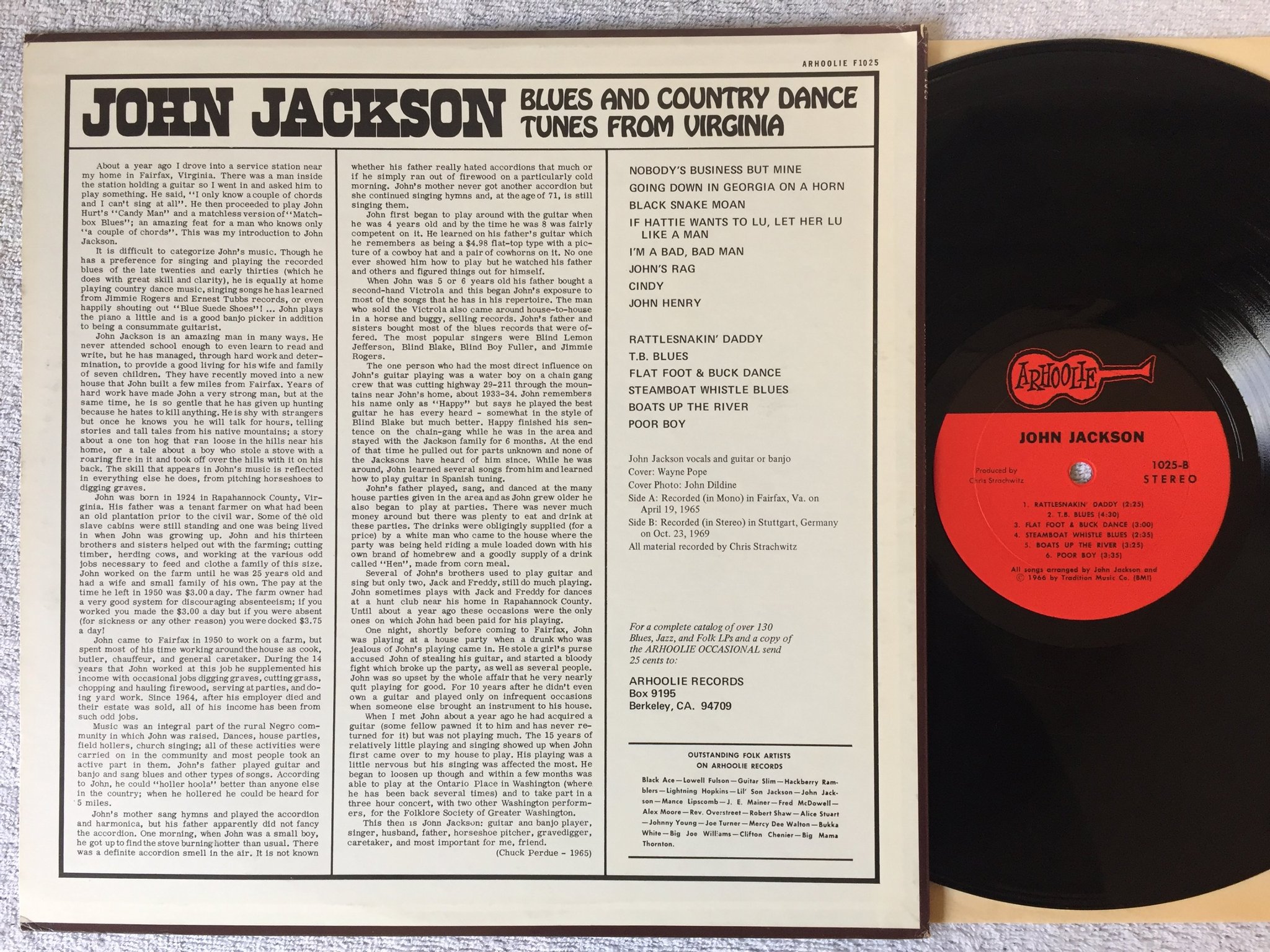 Omslagsbild för skivan JOHN JACKSON Blues And Country Dance Tunes LP -70 US ARHOOLIE F1025