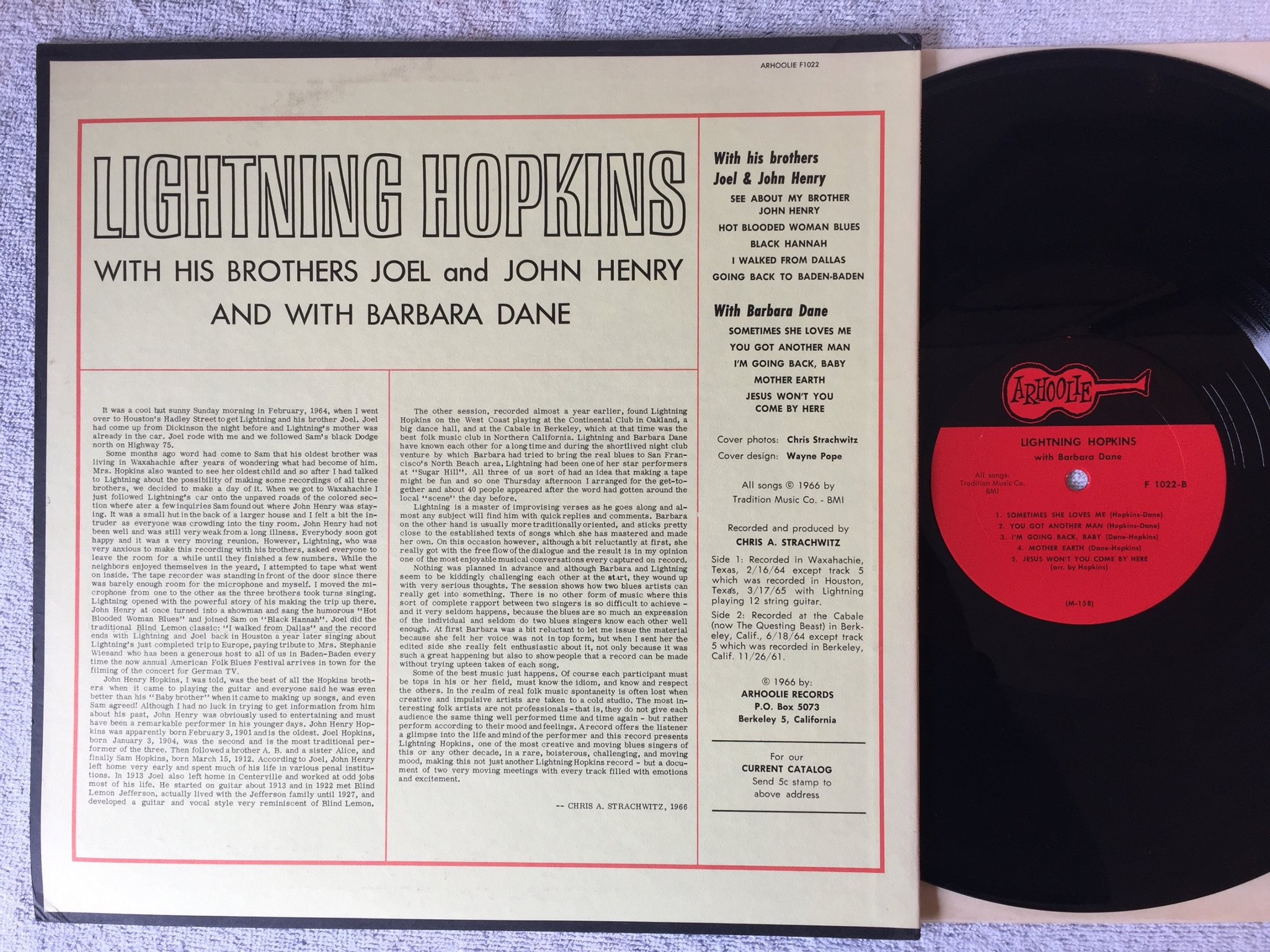 Omslagsbild för skivan LIGHTNING HOPKINS w/ Barbara Dane LP US ARHOOLIE F1022