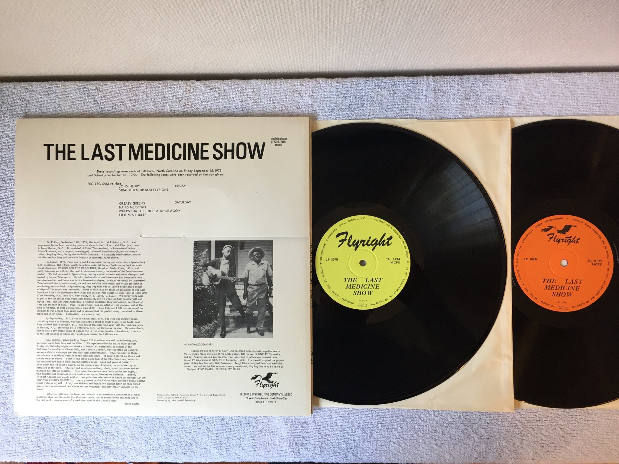 Omslagsbild för skivan PEG LEG SAM The Last Medicine Show 2xLP -74 UK FLYRIGHT LP507-508 rare blues