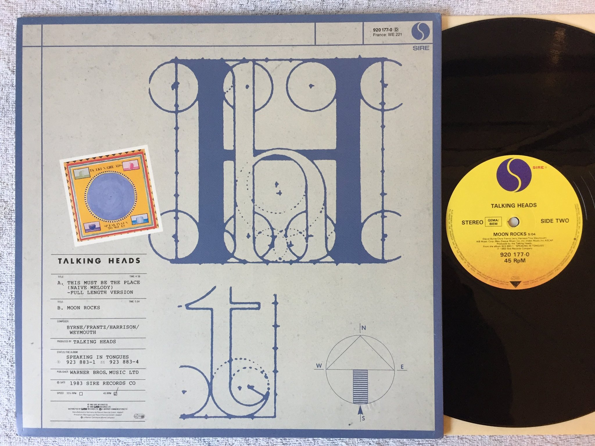 Omslagsbild för skivan TALKING HEADS this must be the place 12"single -83 Ger SIRE 920 177-0