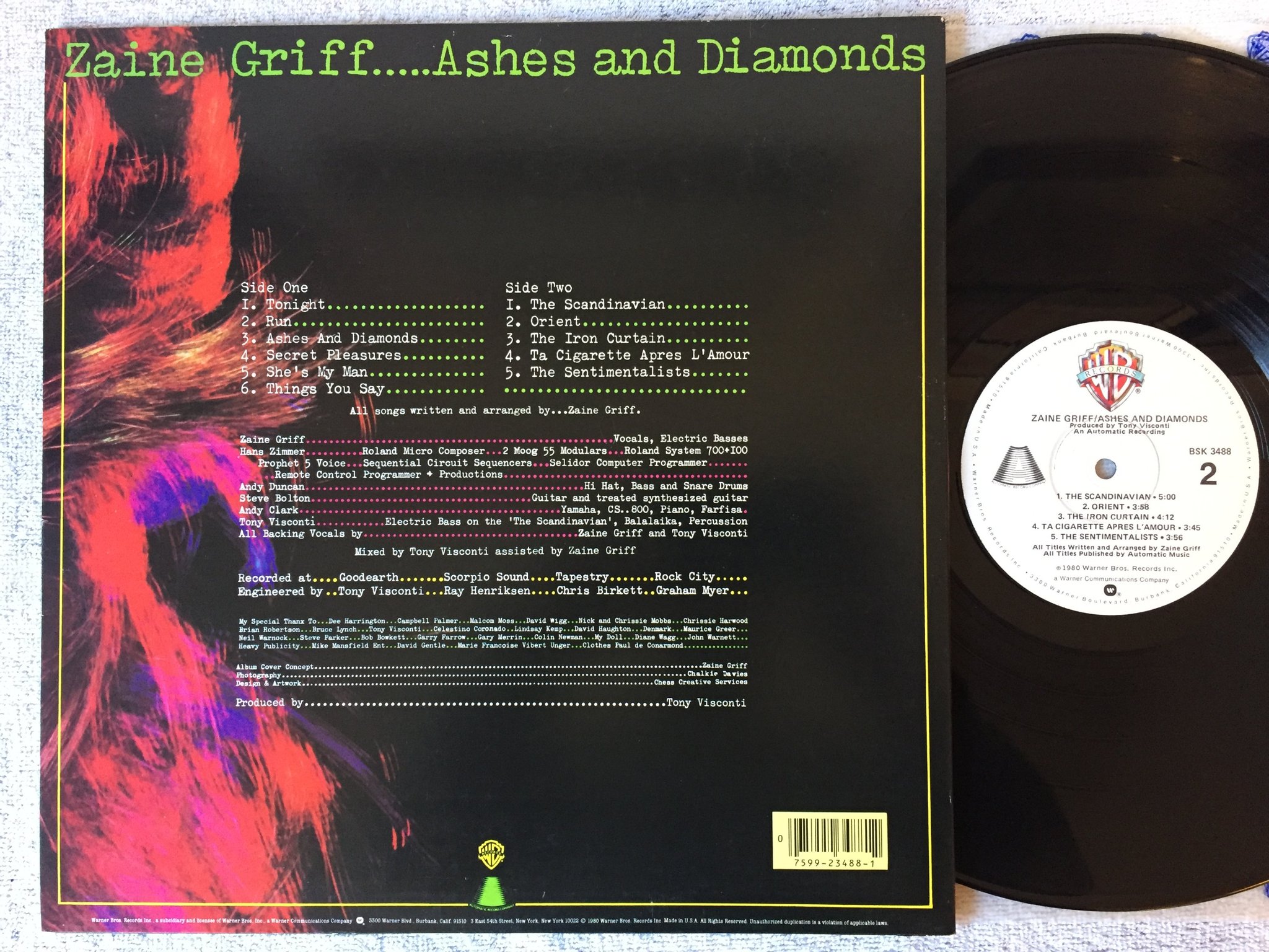 Omslagsbild för skivan ZAINE GRIFF Ashes And Diamonds LP -80 US warner bros BSK 3488