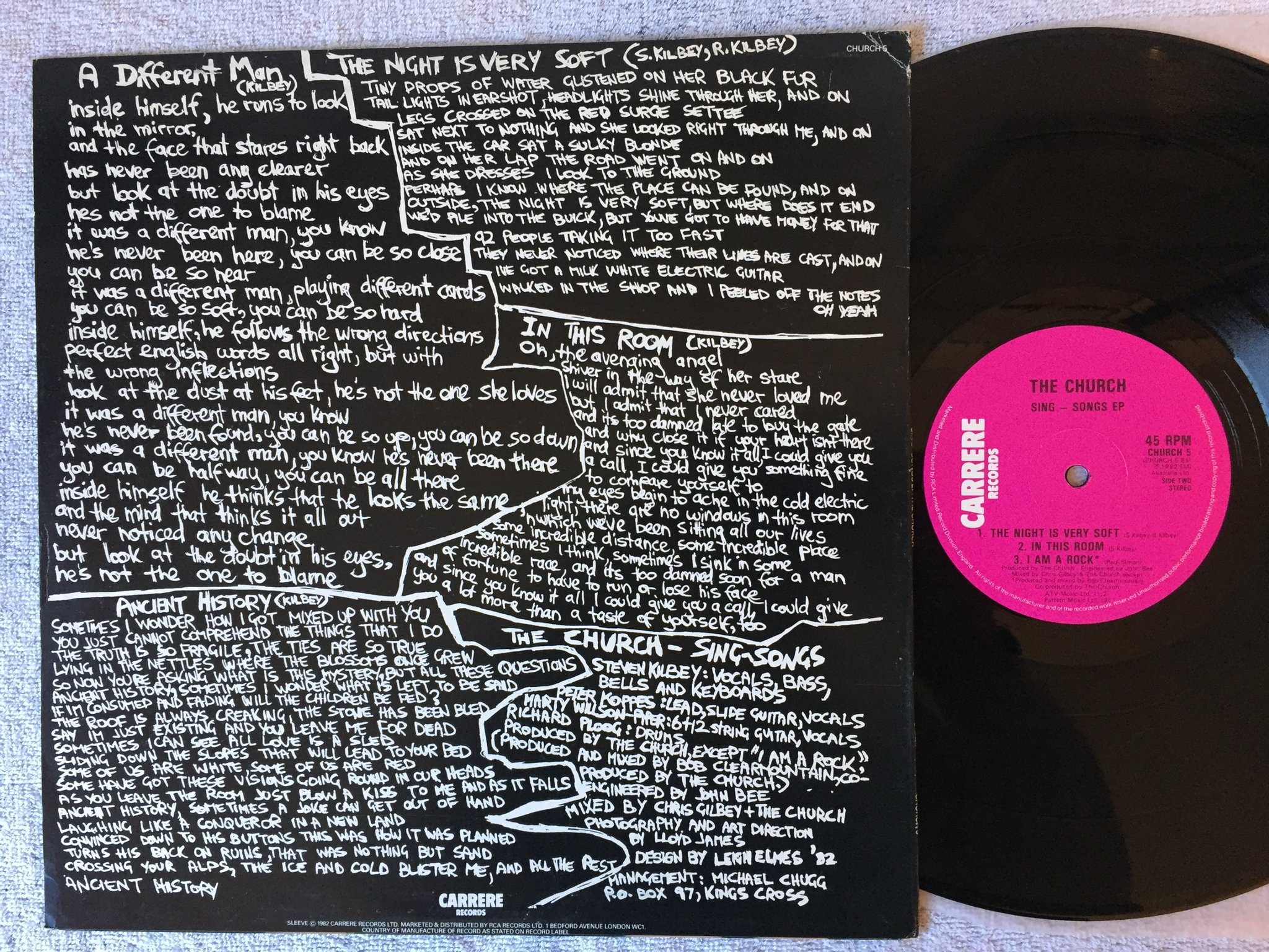 Omslagsbild för skivan THE CHURCH sing songs ep 12" -83 UK CARRERE CHURCH 5 rare!