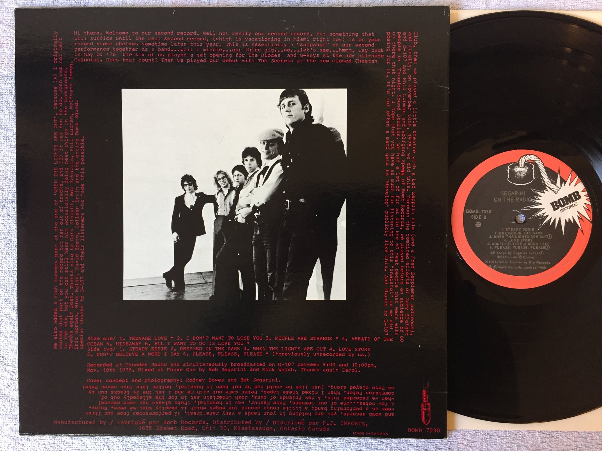 Omslagsbild för skivan SEGARINI on the radio LP -80 Canada BOMB 7030