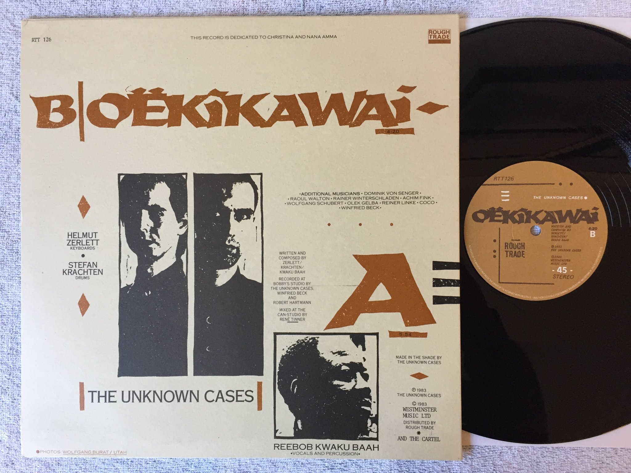 Omslagsbild för skivan THE UNKNOWN CASES Masimba Bele 12"single -84 UK rough trade RTT 126 TRIBAL