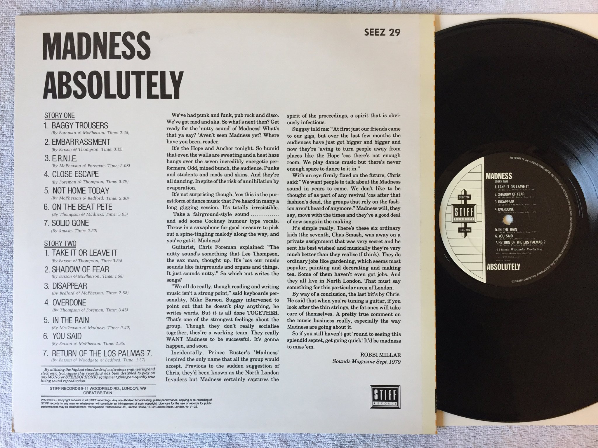 Omslagsbild för skivan MADNESS absolutely LP -80 UK STIFF SEEZ 29