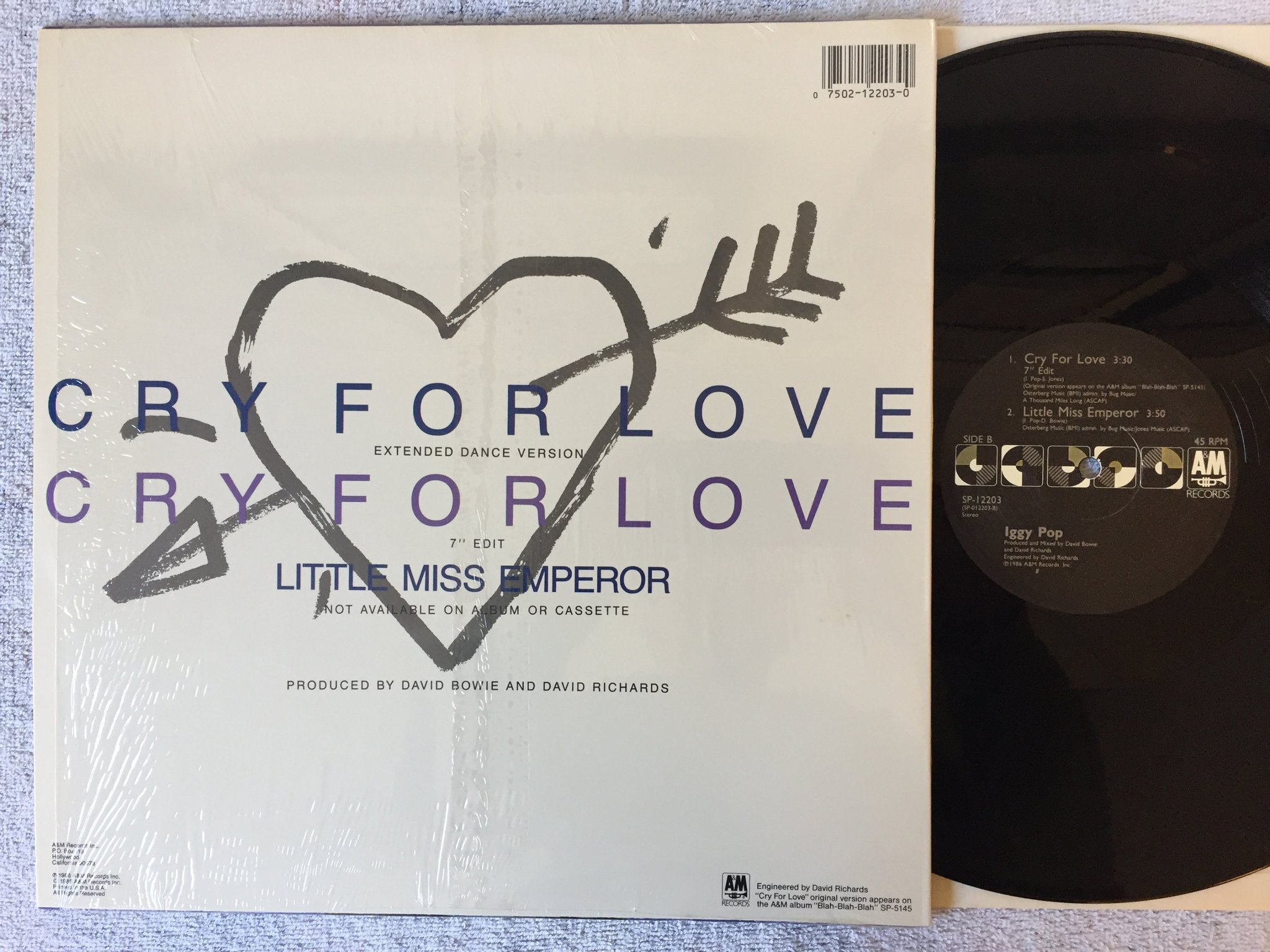Omslagsbild för skivan IGGY POP cry for love 12"single  -86 US A&M SP 12203