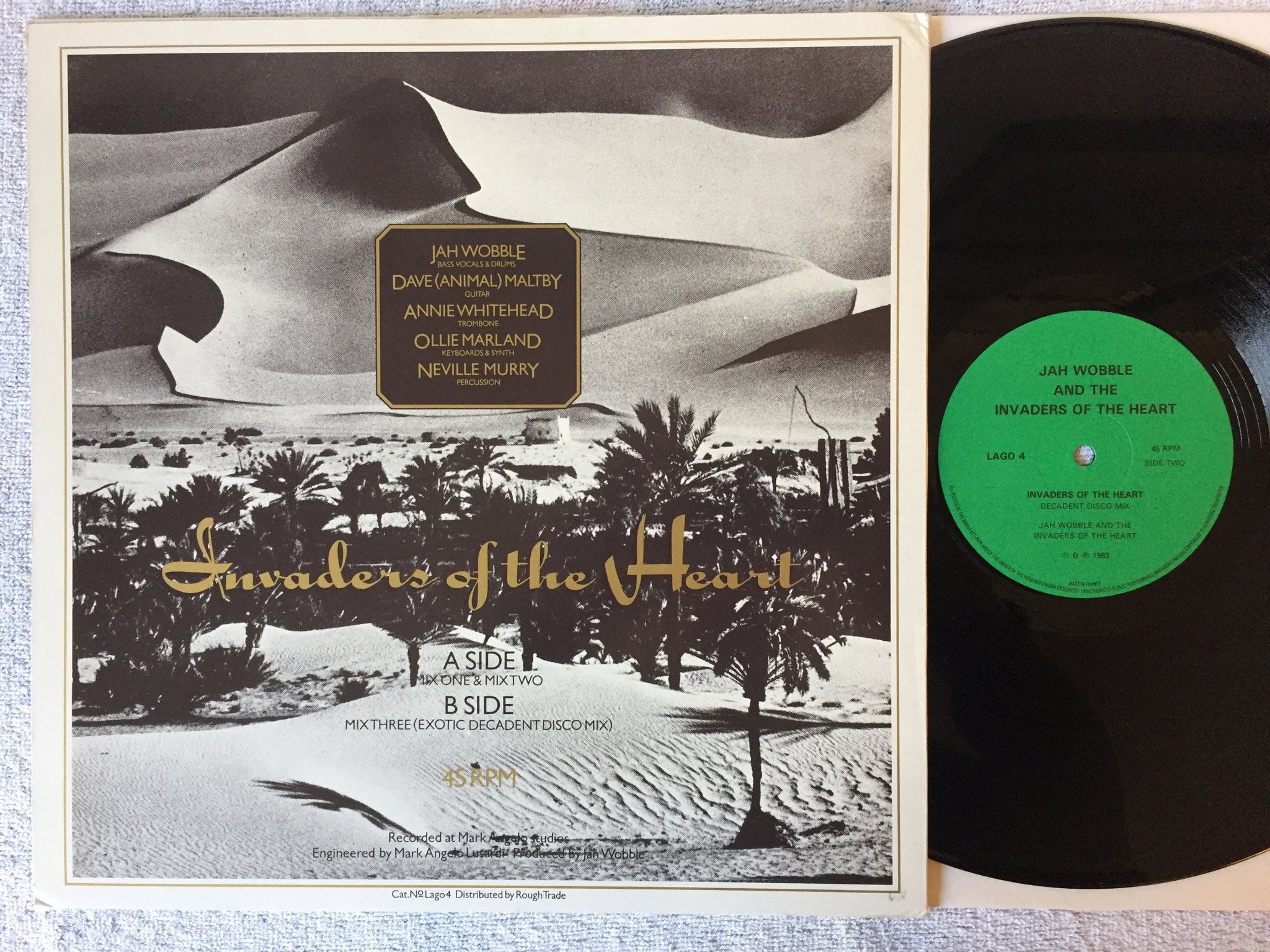 Omslagsbild för skivan JAH WOBBLE & THE INVADERS OF THE HEART 12"single -83 UK LAGO 4 new wave disco