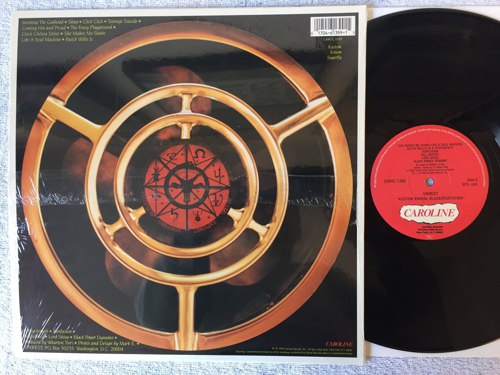 Omslagsbild för skivan UNREST kustom Karnal Blackxploitation LP -90 US CAROLINE CAROL 1399