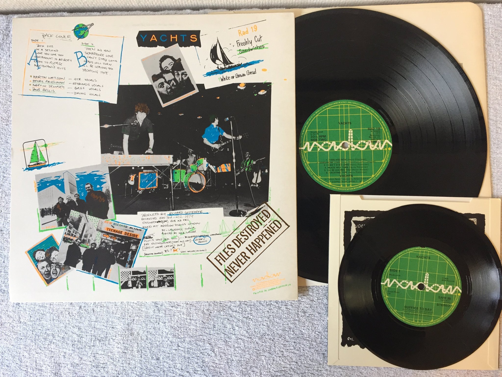 Omslagsbild för skivan YACHTS s/t LP + 7"single -79 UK RADAR RAD 19 red stripes