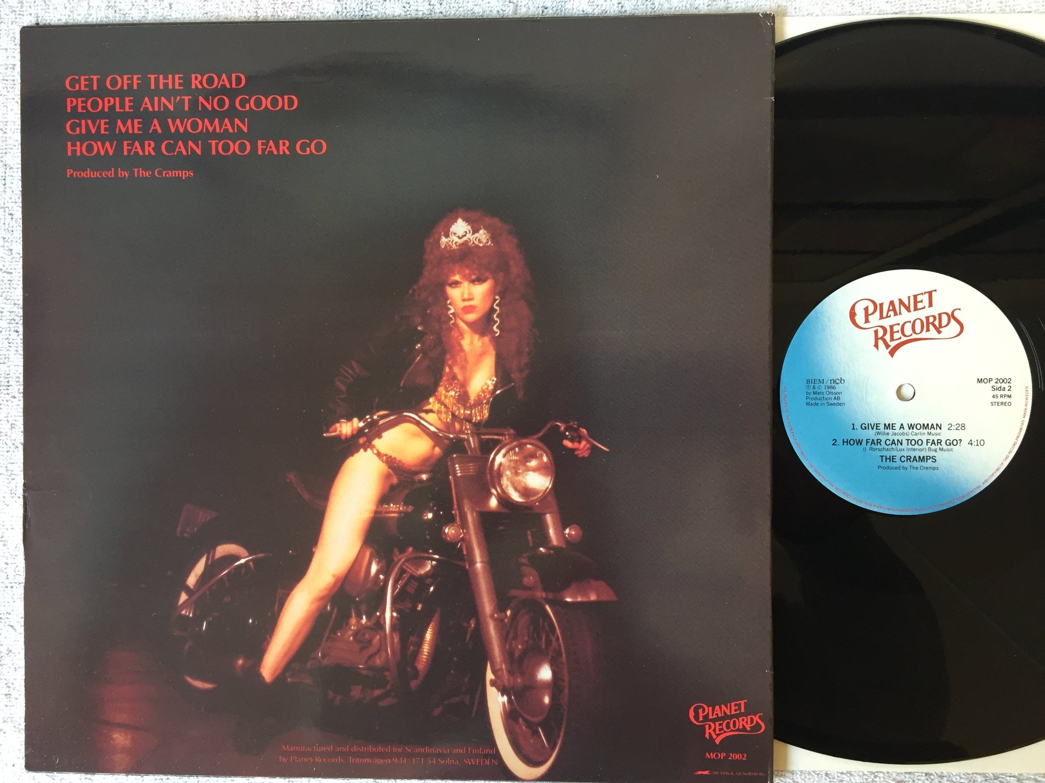 Omslagsbild för skivan THE CRAMPS get off the road 12"ep -86 Swe PLANET MOP 2002