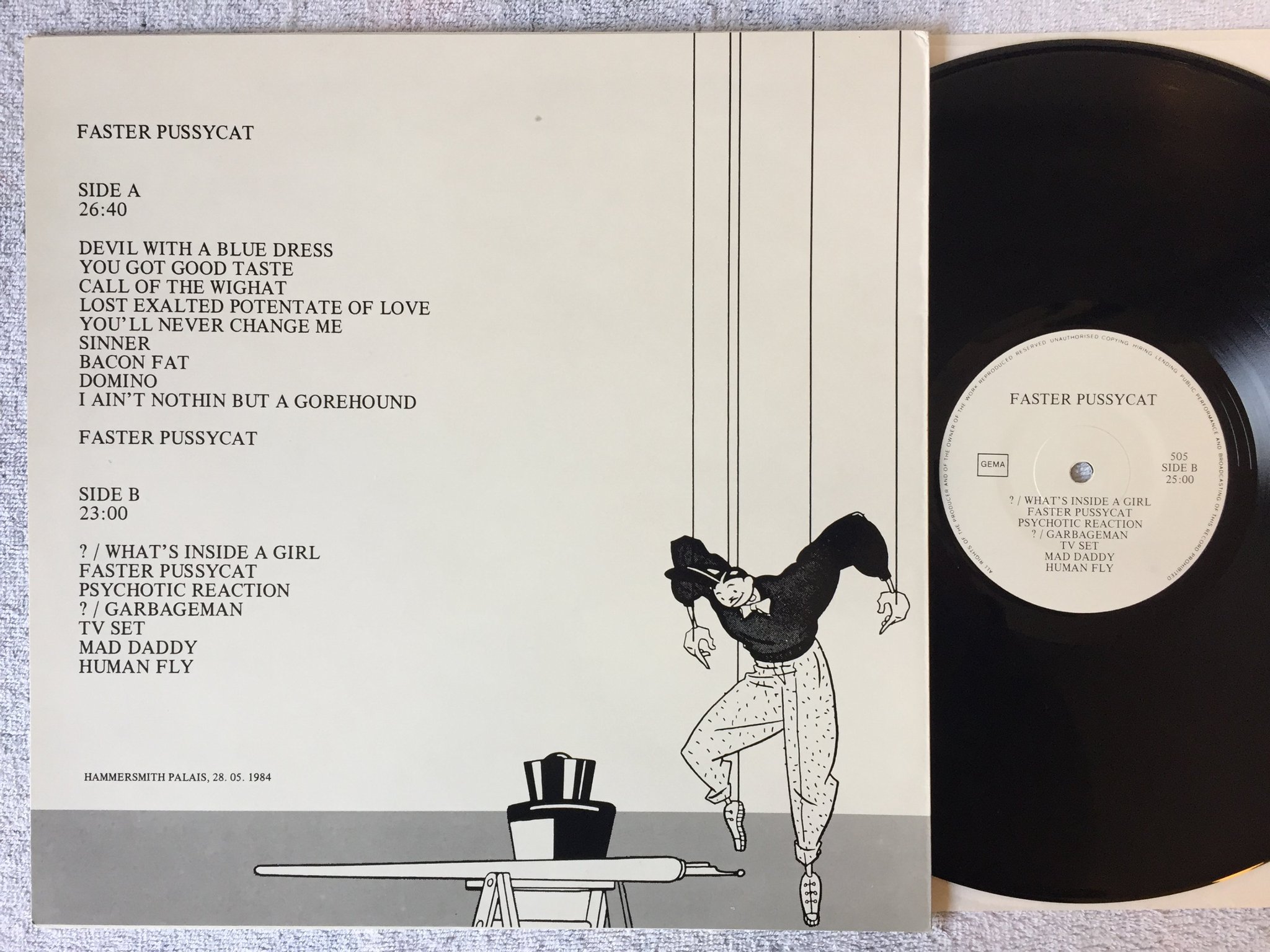 Omslagsbild för skivan THE CRAMPS Faster Pussycat LP -84 US CRA 001