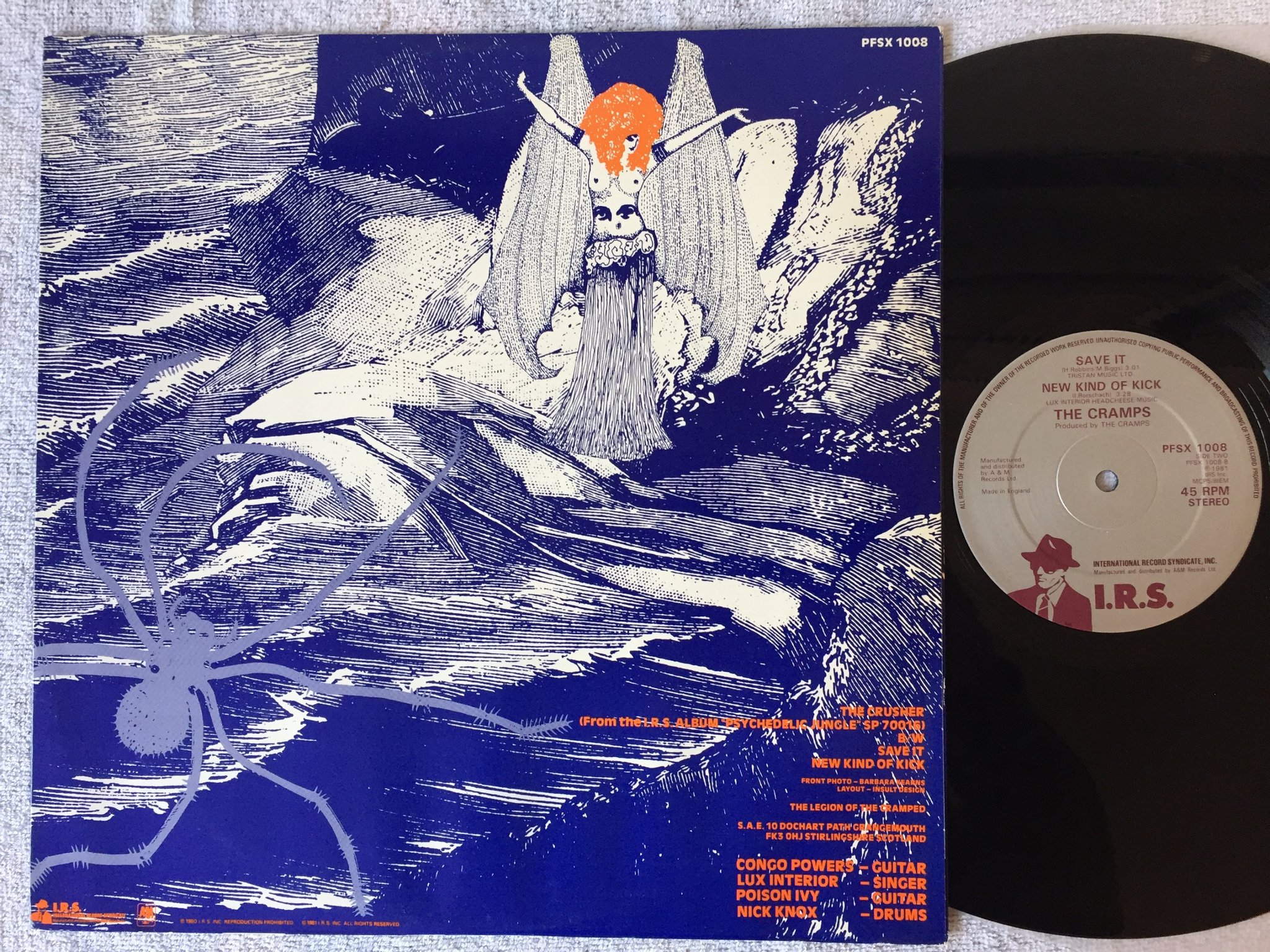 Omslagsbild för skivan THE CRAMPS the crusher 12"single -81 UK I.R.S. PFSX 1008 VERY RARE ! ! ! 