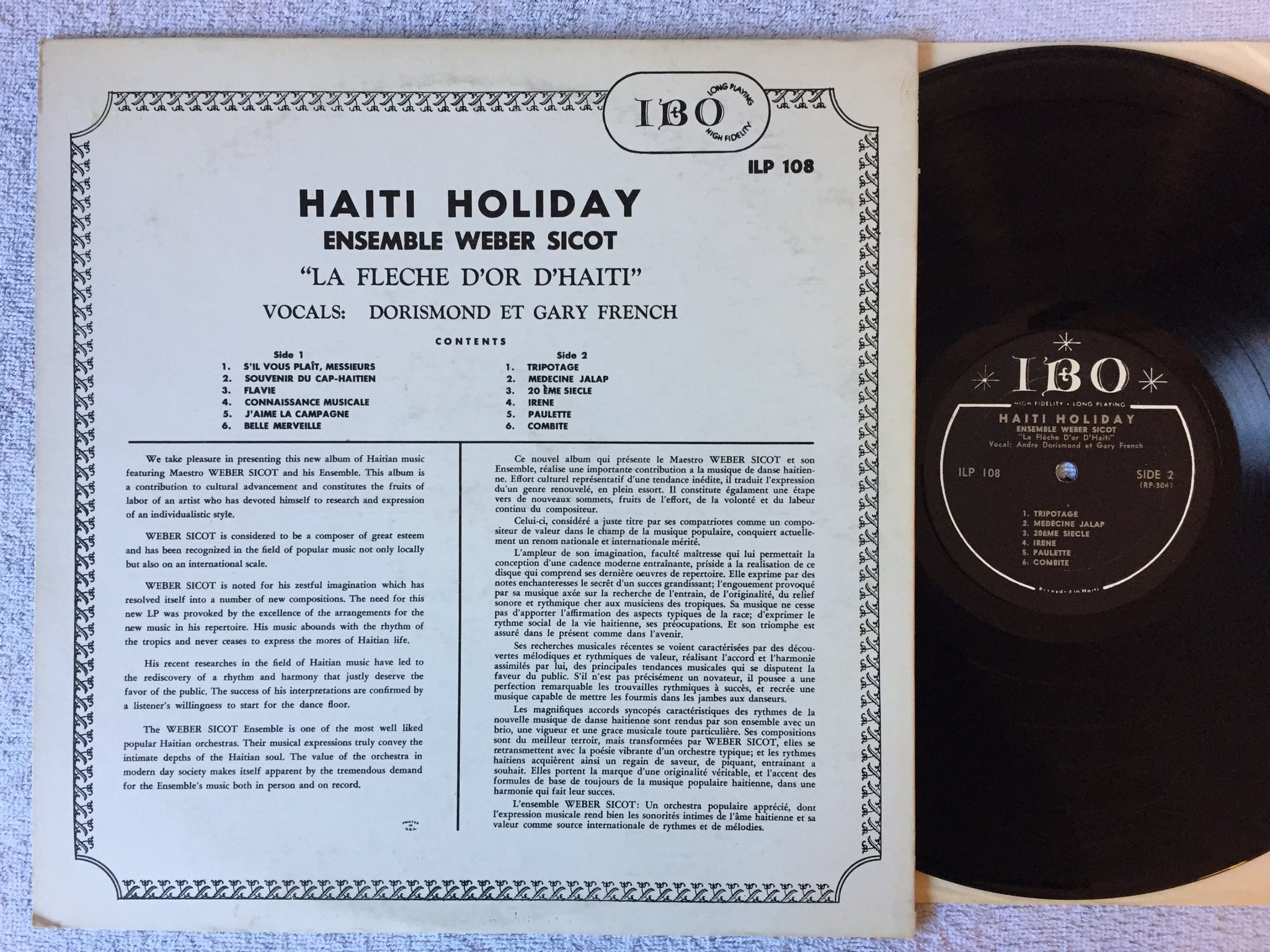 Omslagsbild för skivan ENSEMBLE WEBER SICOT Haiti Holiday LP -61 Haiti IBO 108  very rare ! ! 