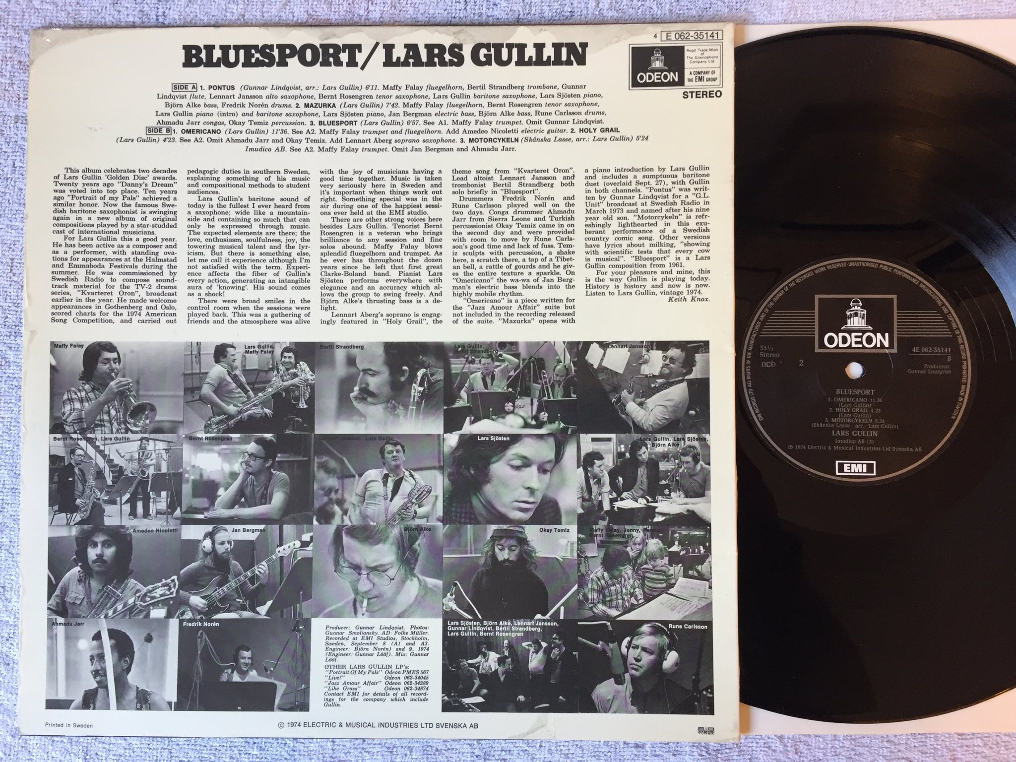 Omslagsbild för skivan LARS GULLIN bluesport LP - 74 Swe EMI/ODEON 4E 062-35141 