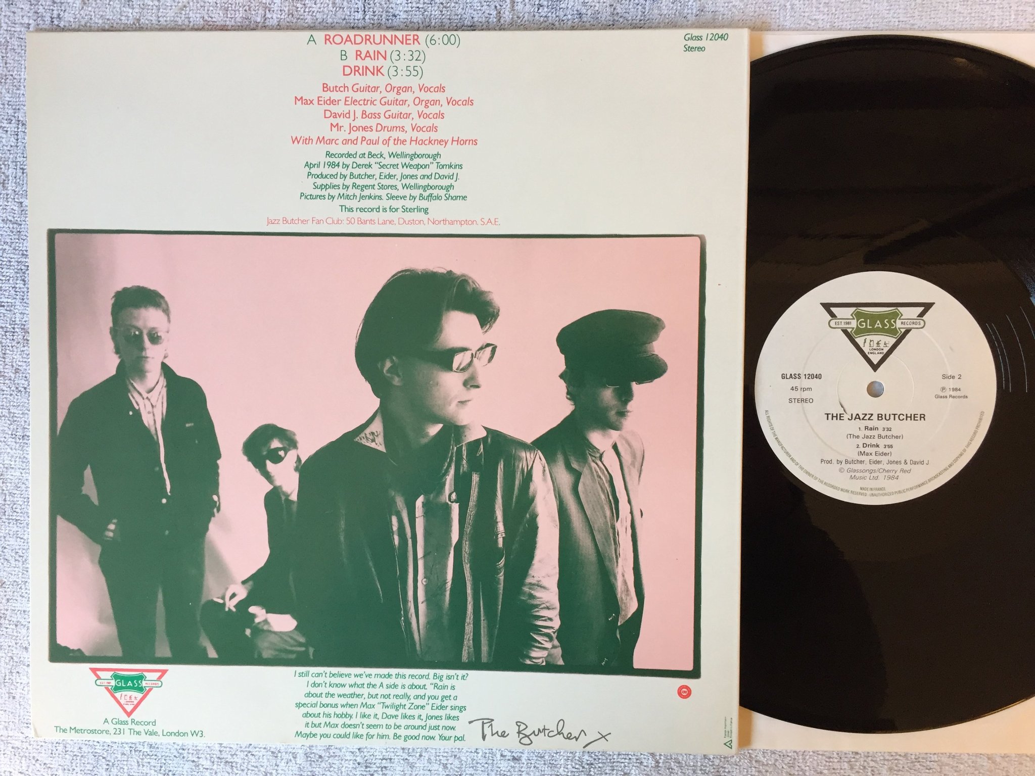 Omslagsbild för skivan THE JAZZ BUTCHER Roadrunner 12"SINGLE -84 UK GLASS 12040