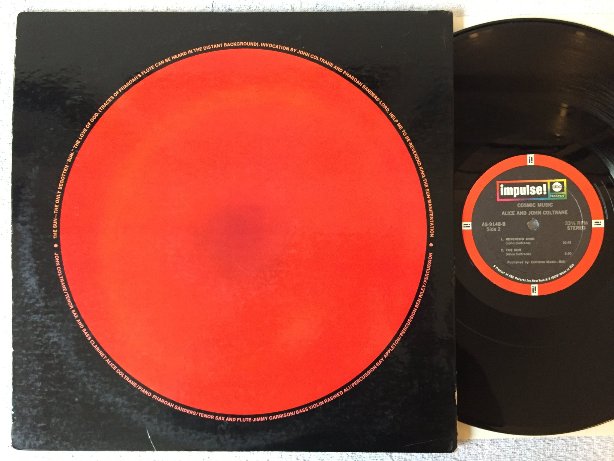 Omslagsbild för skivan ALICE & John Coltrane cosmic music LP US IMPULSE AS-9148 soul-jazz classic!!!