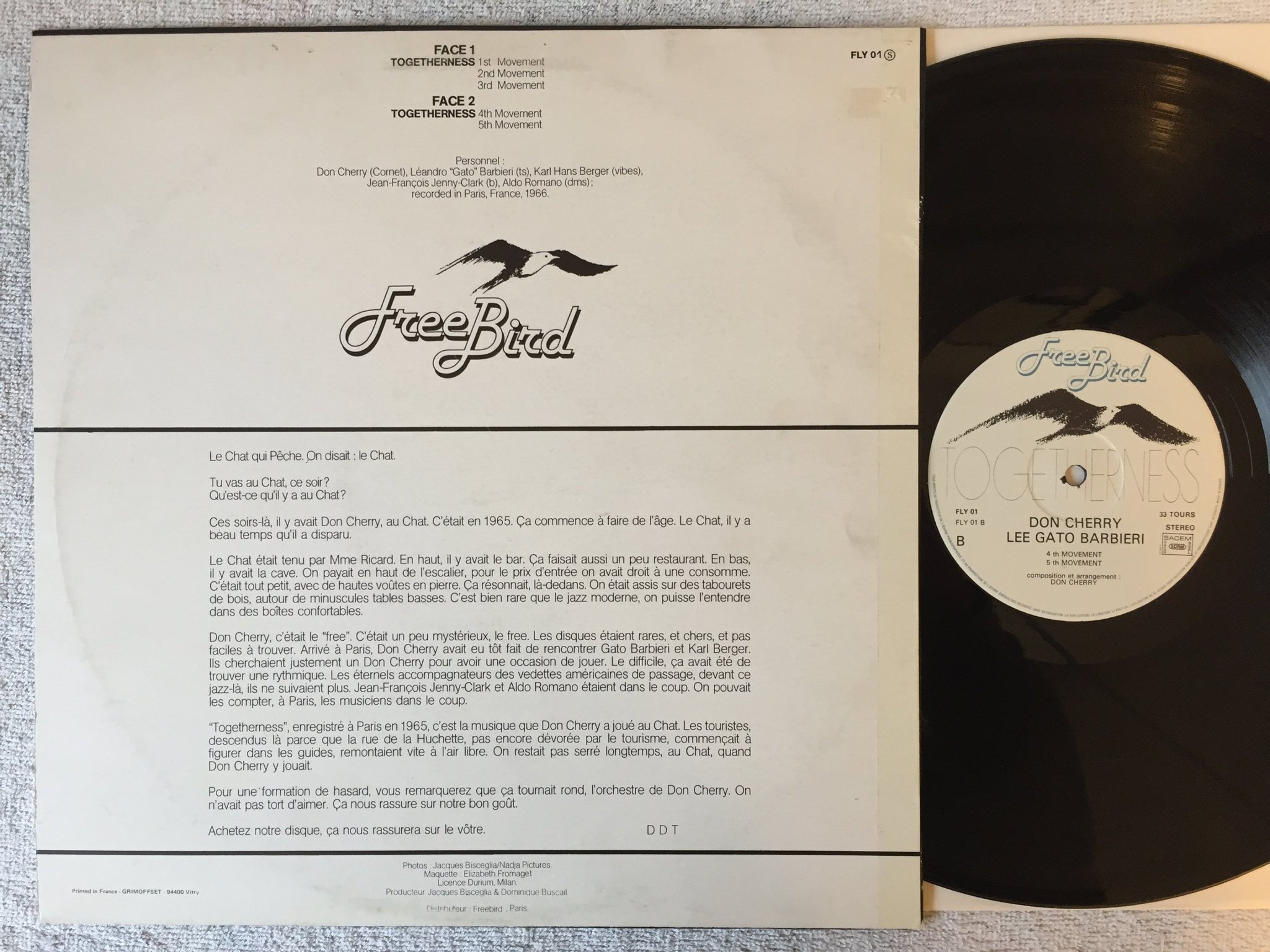 Omslagsbild för skivan DON CHERRY & GATO BARBIERI togetherness LP Fra FREE BIRD FLY 01