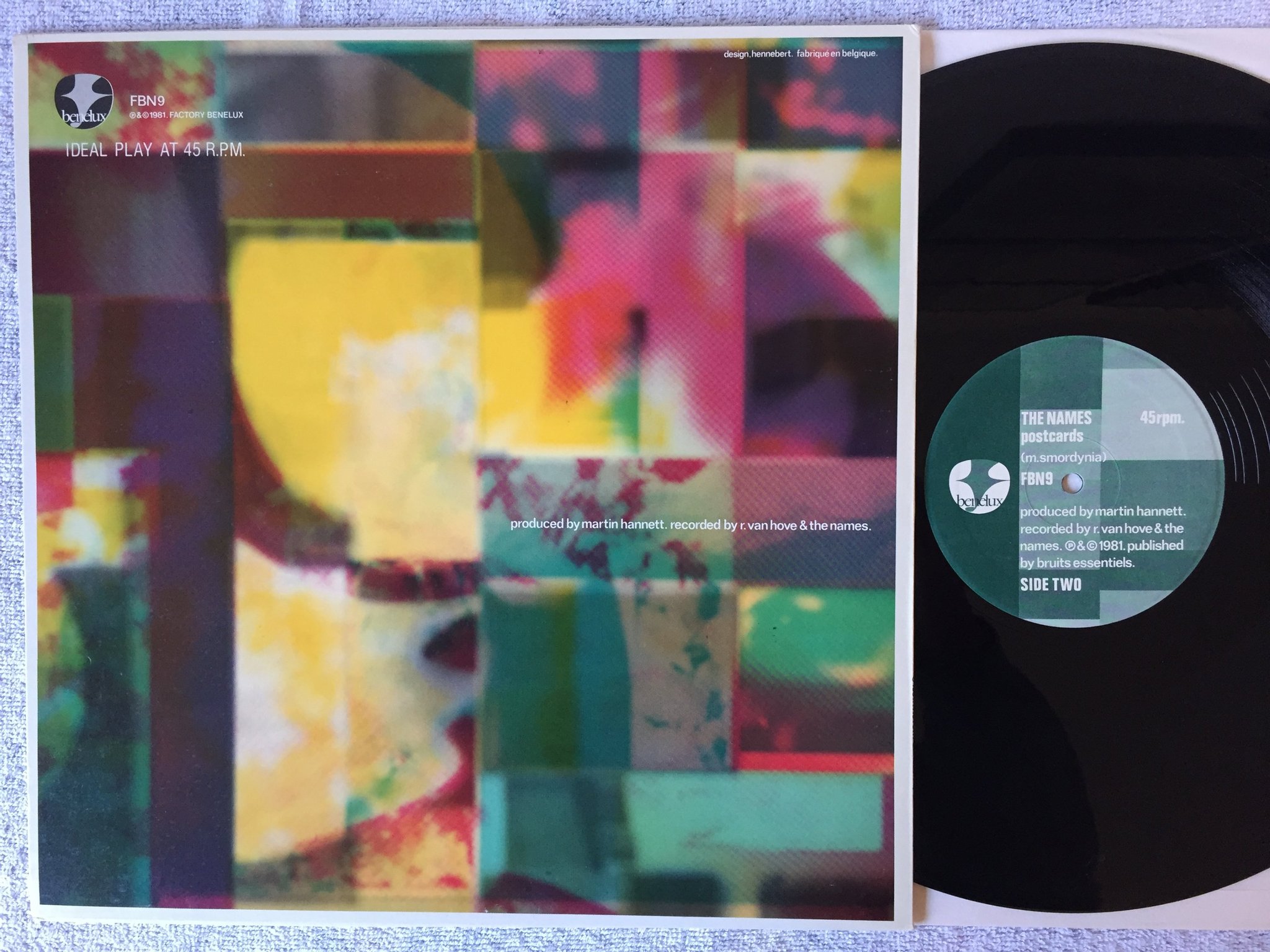 Omslagsbild för skivan THE NAMES Calcutta / Postcards 12"single -82 FACTORY BENELUX FBN9