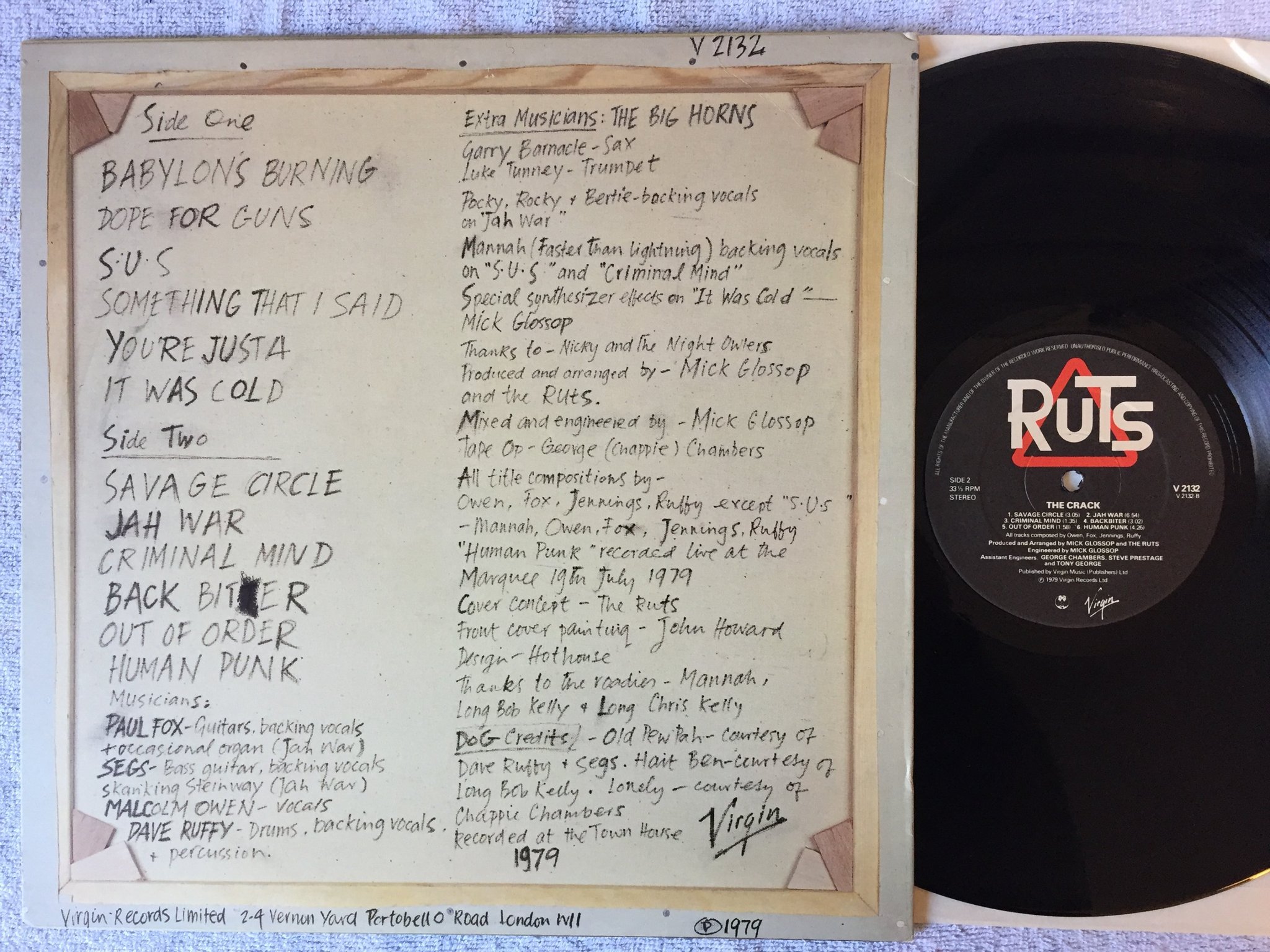 Omslagsbild för skivan RUTS the crack LP -79 UK VIRGIN V2132 PUNK