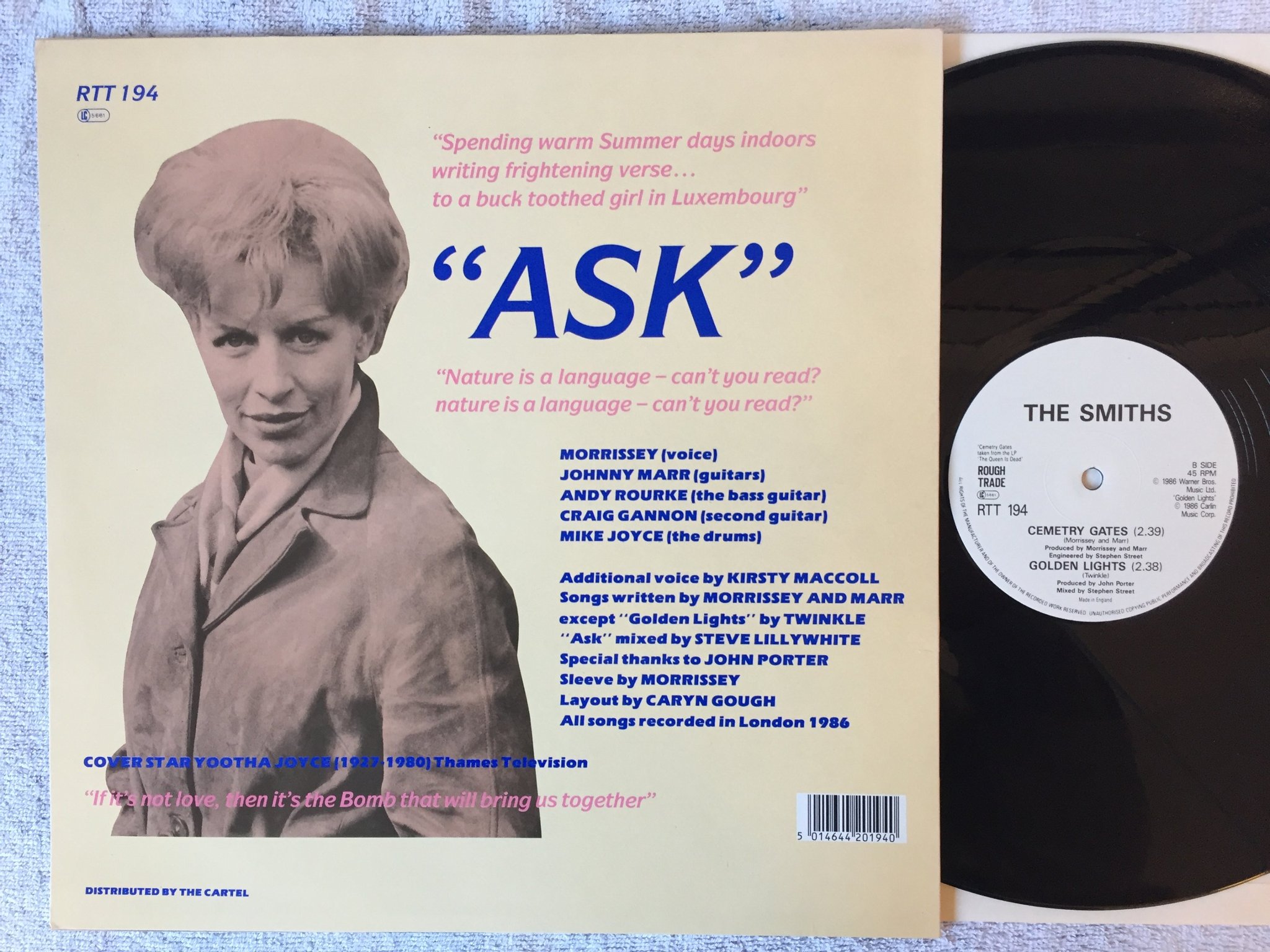 Omslagsbild för skivan THE SMITHS ask 12"single -86 ROUGH TRADE RTT194