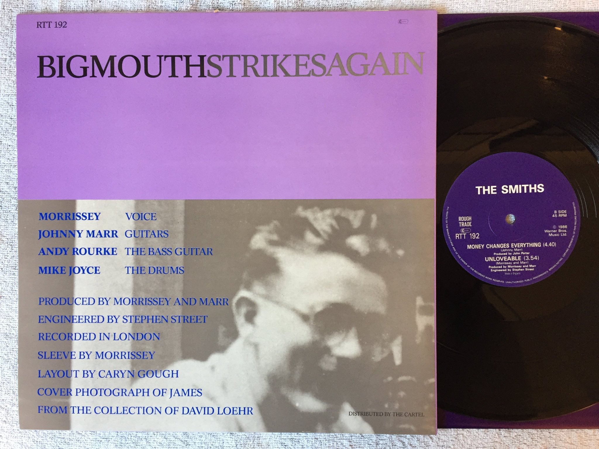 Omslagsbild för skivan THE SMITHS Bigmouth Strikes Again 12"single -86 ROUGH TRADE RTT192