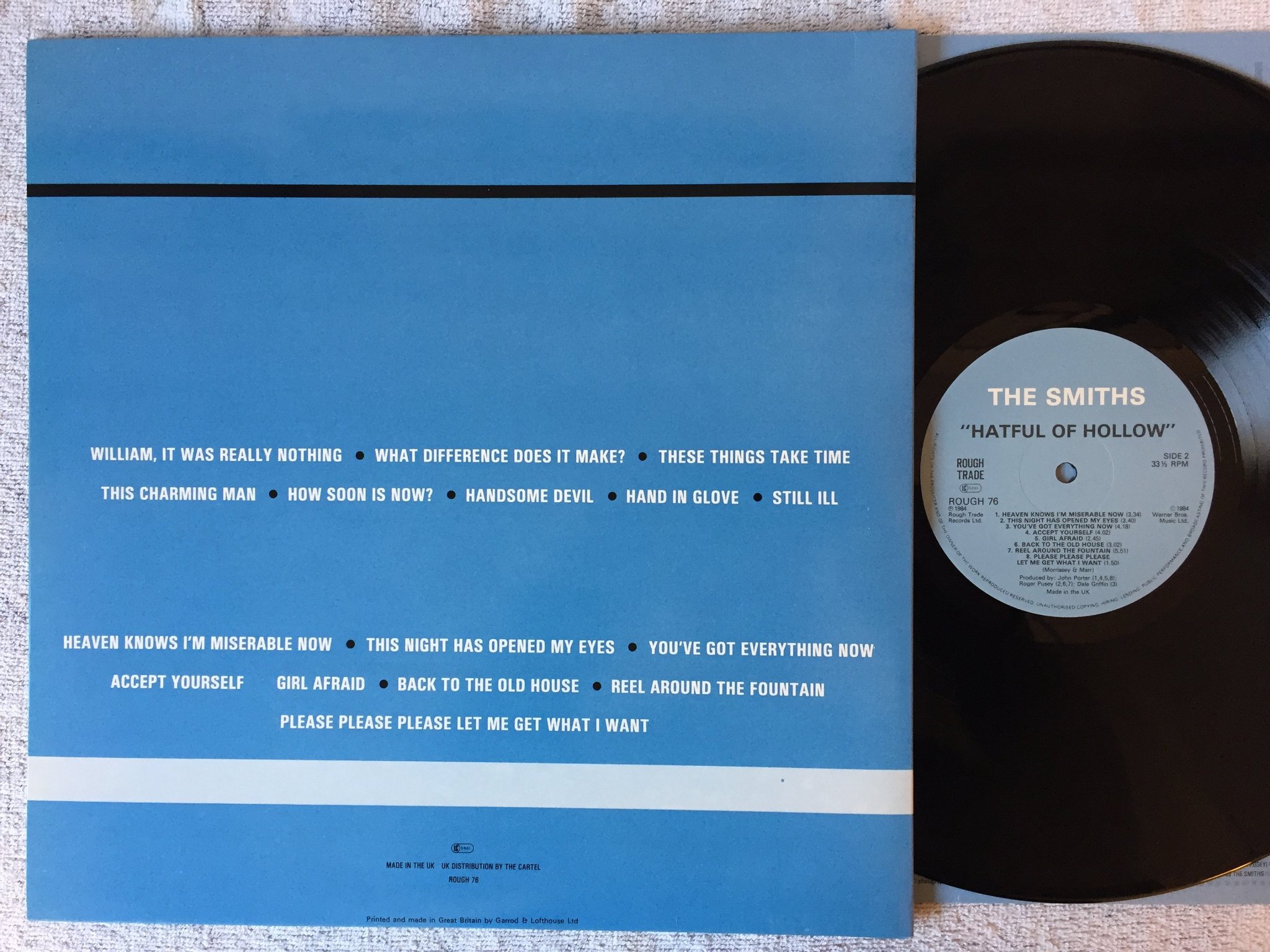 Omslagsbild för skivan THE SMITHS hatful of hollow LP -84 UK ROUGH TRADE ROUGH 76 