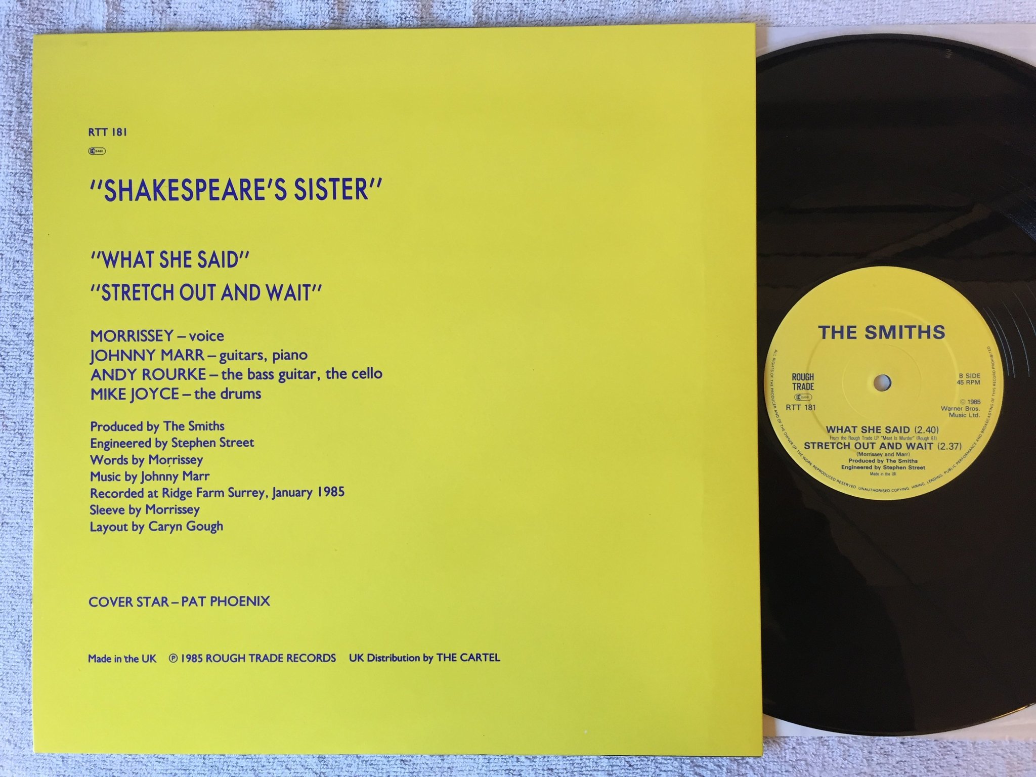 Omslagsbild för skivan THE SMITHS Shakespeare's Sister 12"single -85 ROUGH TRADE RTT 181