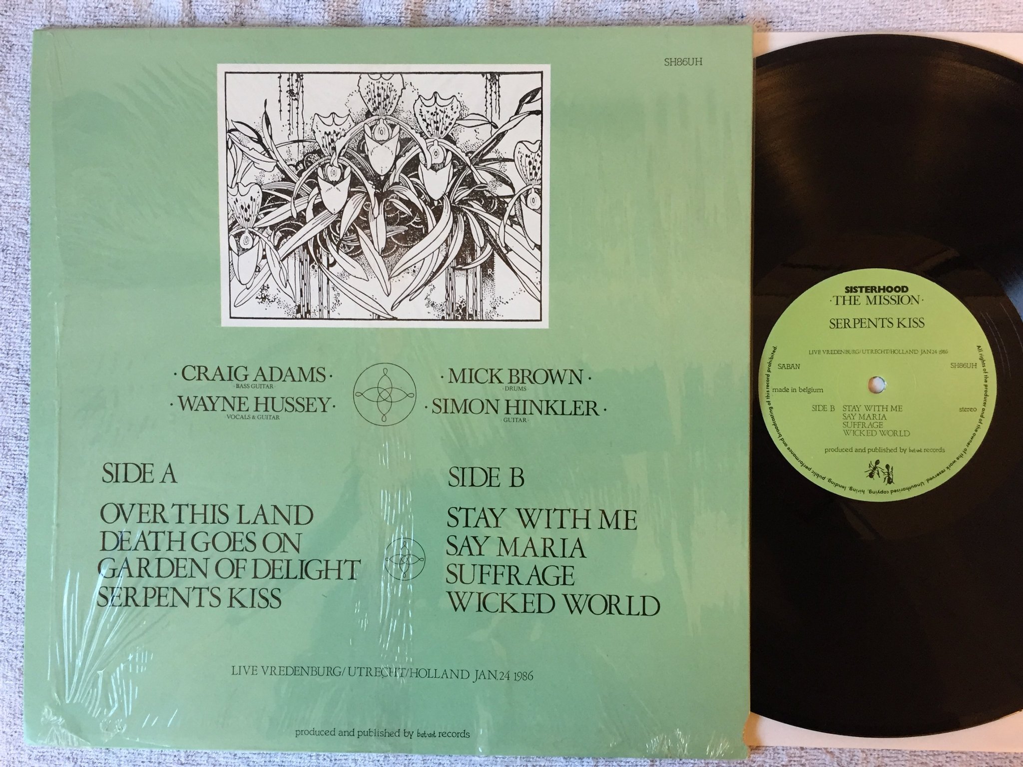 Omslagsbild för skivan THE MISSION  serpents kiss LP -86 Belgium BAT-ANT SH86UH