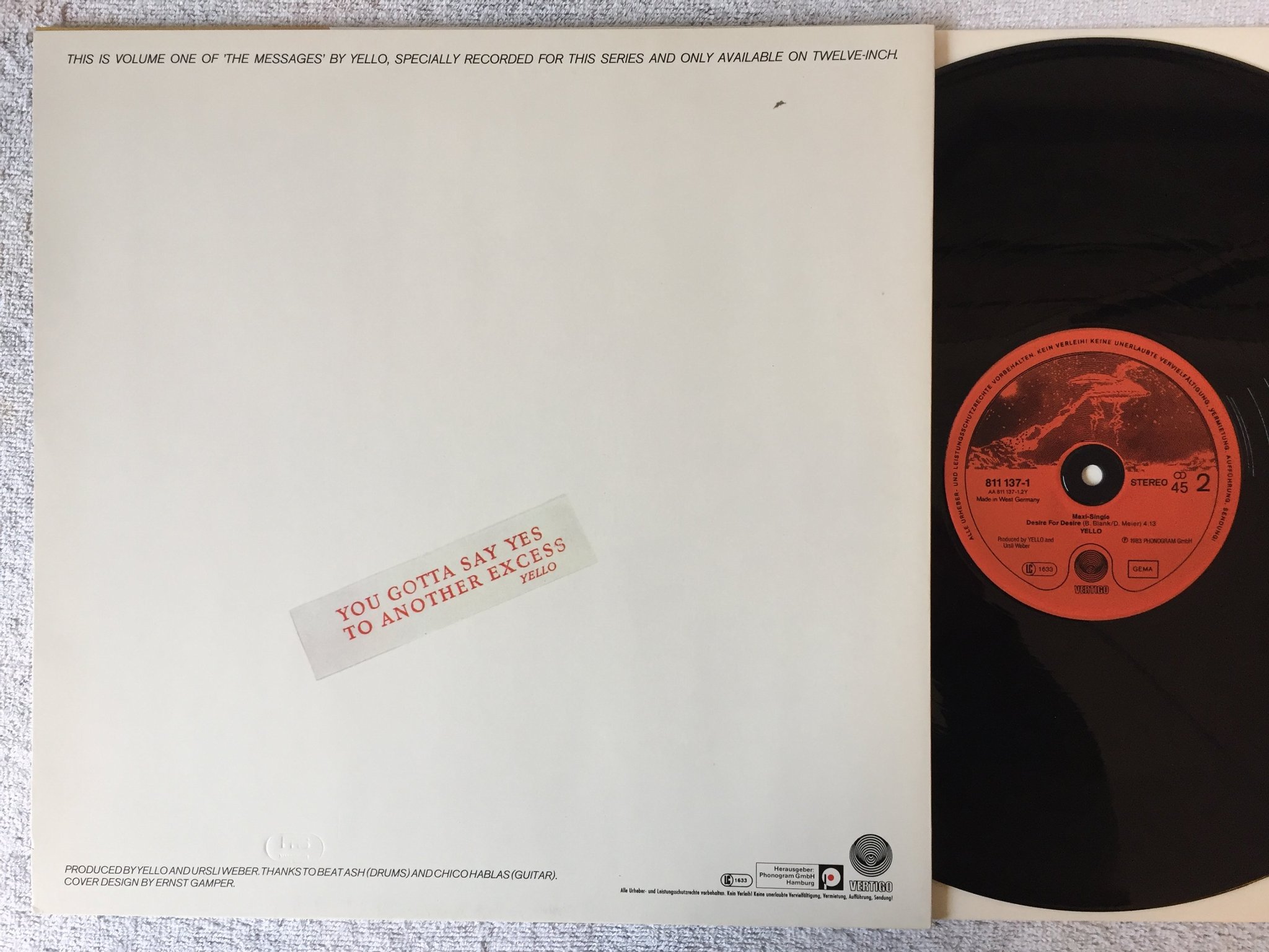 Omslagsbild för skivan YELLO You Gotta Say Yes To Another Excess 12" -83 Ger VERTIGO 811 137-1