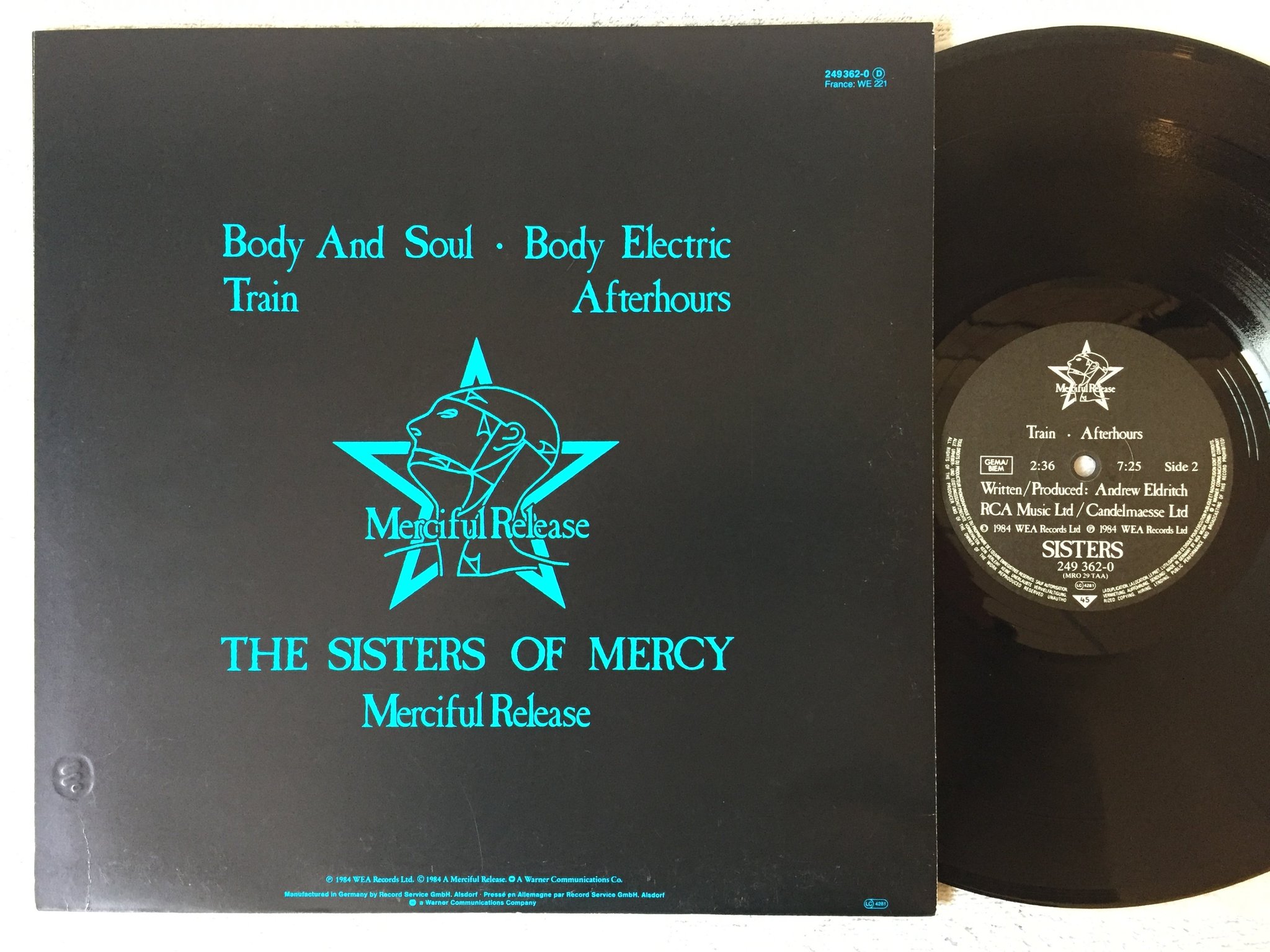 Omslagsbild för skivan THE SISTERS OF MERCY body and soul 12"single -84 Ger MERCIFUL RELEASE 249 362-0
