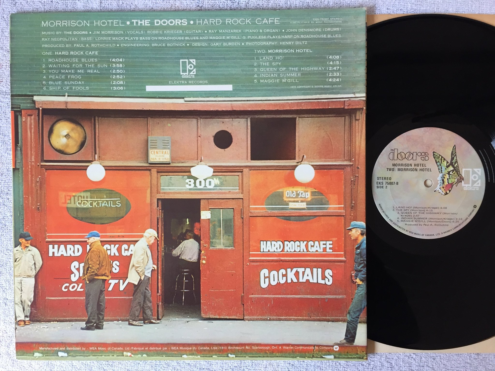 Omslagsbild för skivan THE DOORS Morrison Hotel LP  Can  ELEKTRA EKS 75007