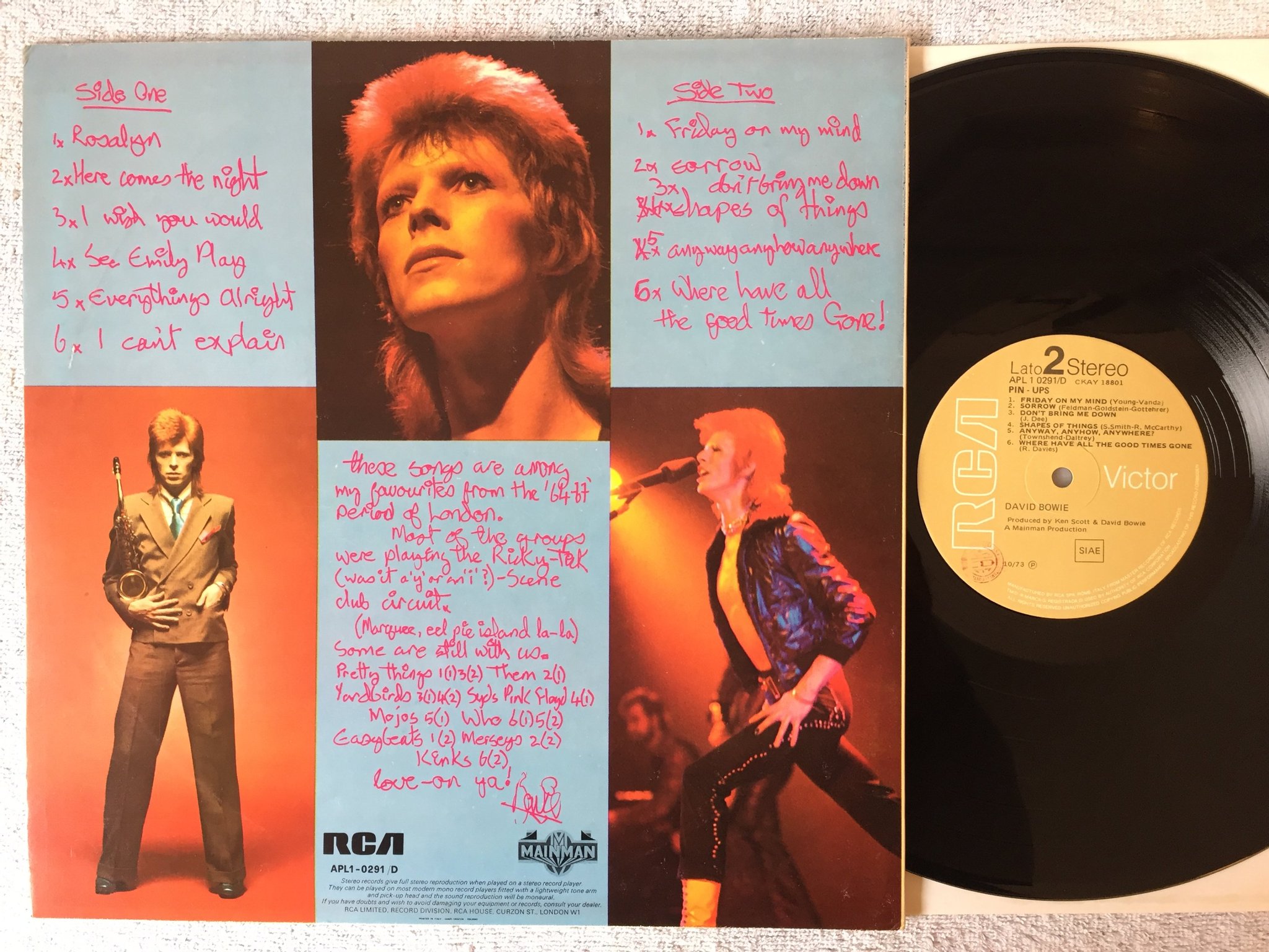 Omslagsbild för skivan DAVID BOWIE pin-ups LP Ita RCA APL1 0291/D