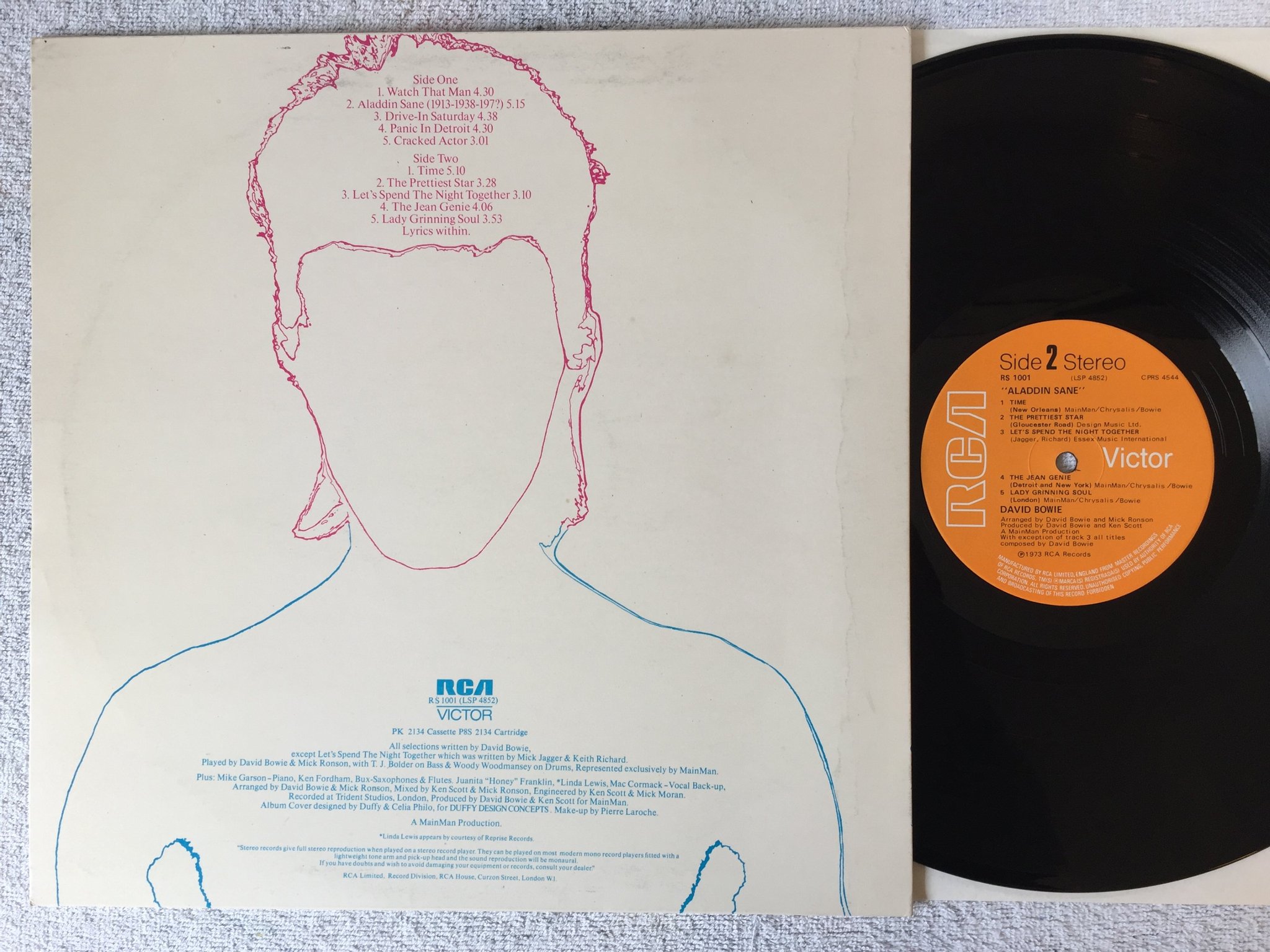 Omslagsbild för skivan DAVID BOWIE "aladdin sane" LP -73 UK RCA RS 1001 ?