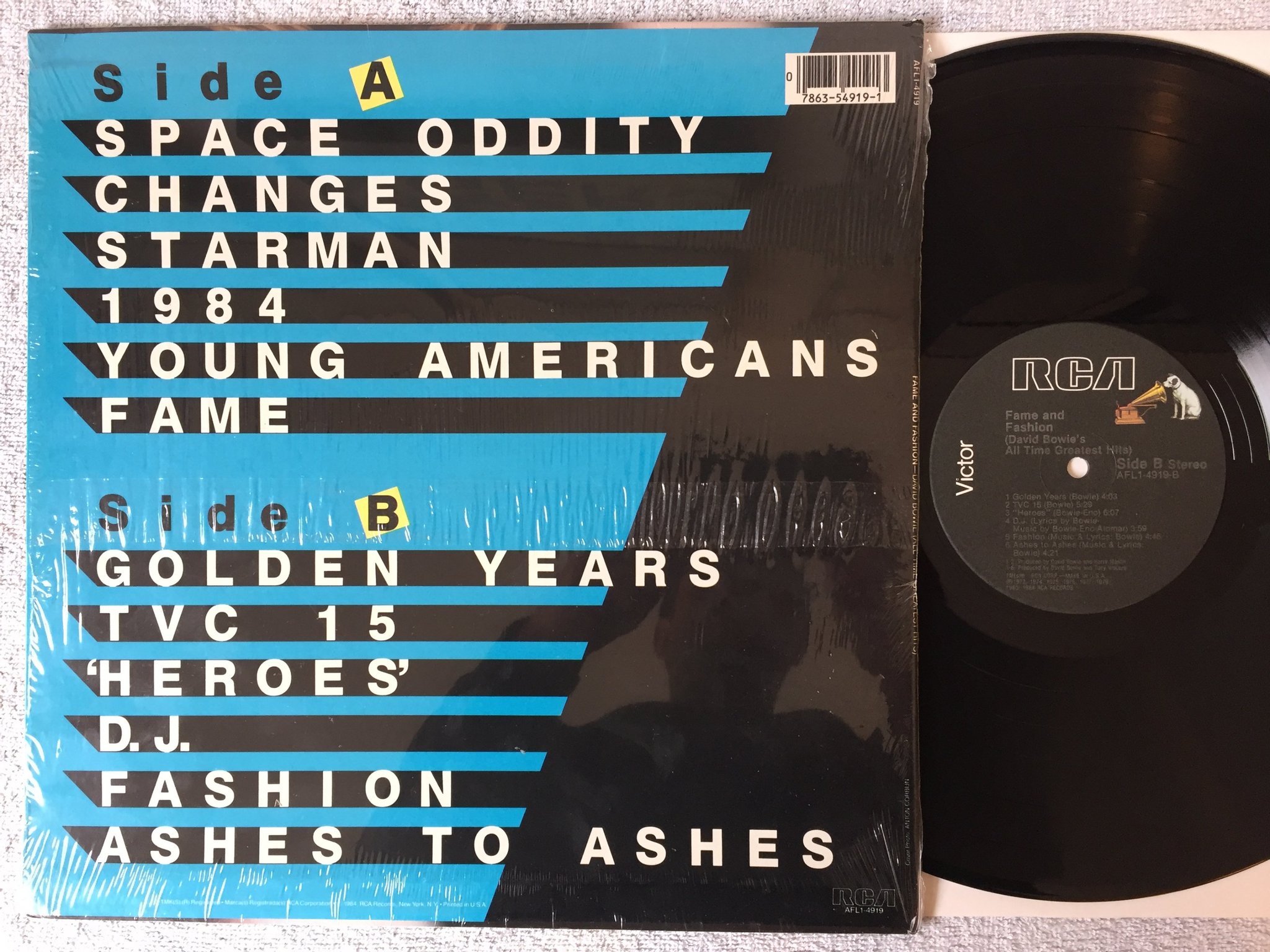 Omslagsbild för skivan DAVID BOWIE fame and fashion LP -84 US RCA AFL1-4919