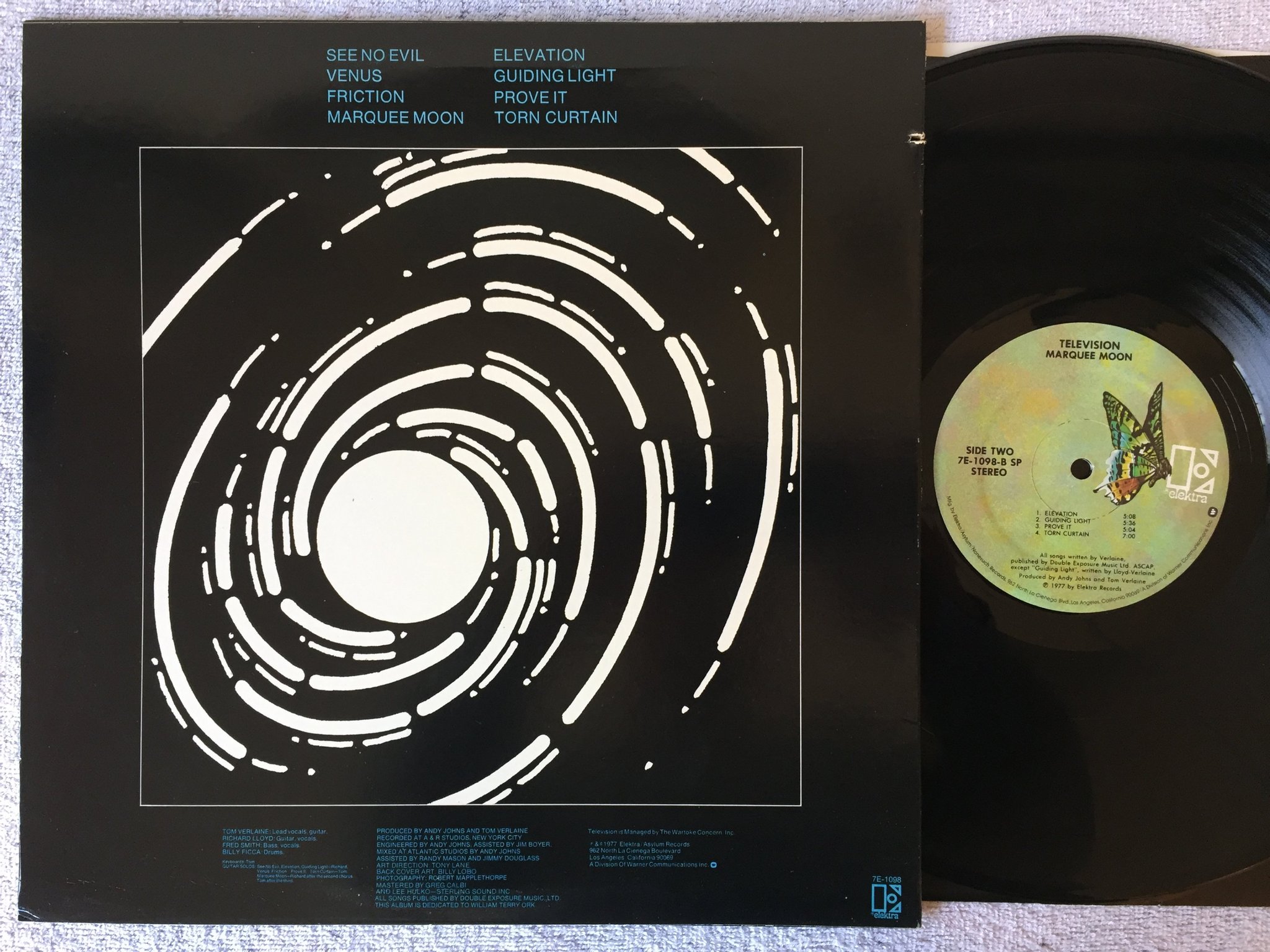 Omslagsbild för skivan TELEVISION marquee moon LP -77 US ELEKTRA 7E 1098 SP CLASSIC ! ! ! 