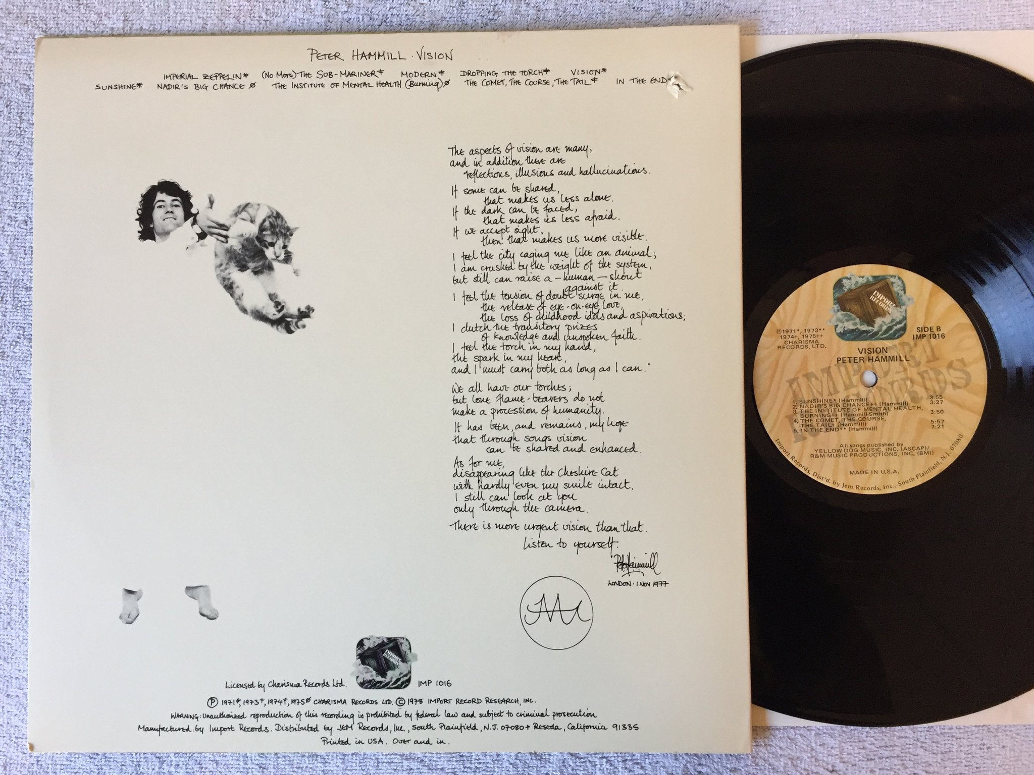 Omslagsbild för skivan PETER HAMMILL vision LP -78 US IMPORT IMP 1016