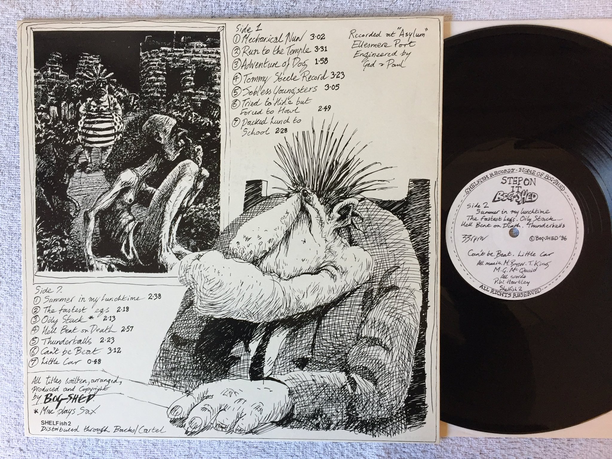 Omslagsbild för skivan BOG-SHED Step On It LP -86 UK shelfish 2 INDIE ROCK 