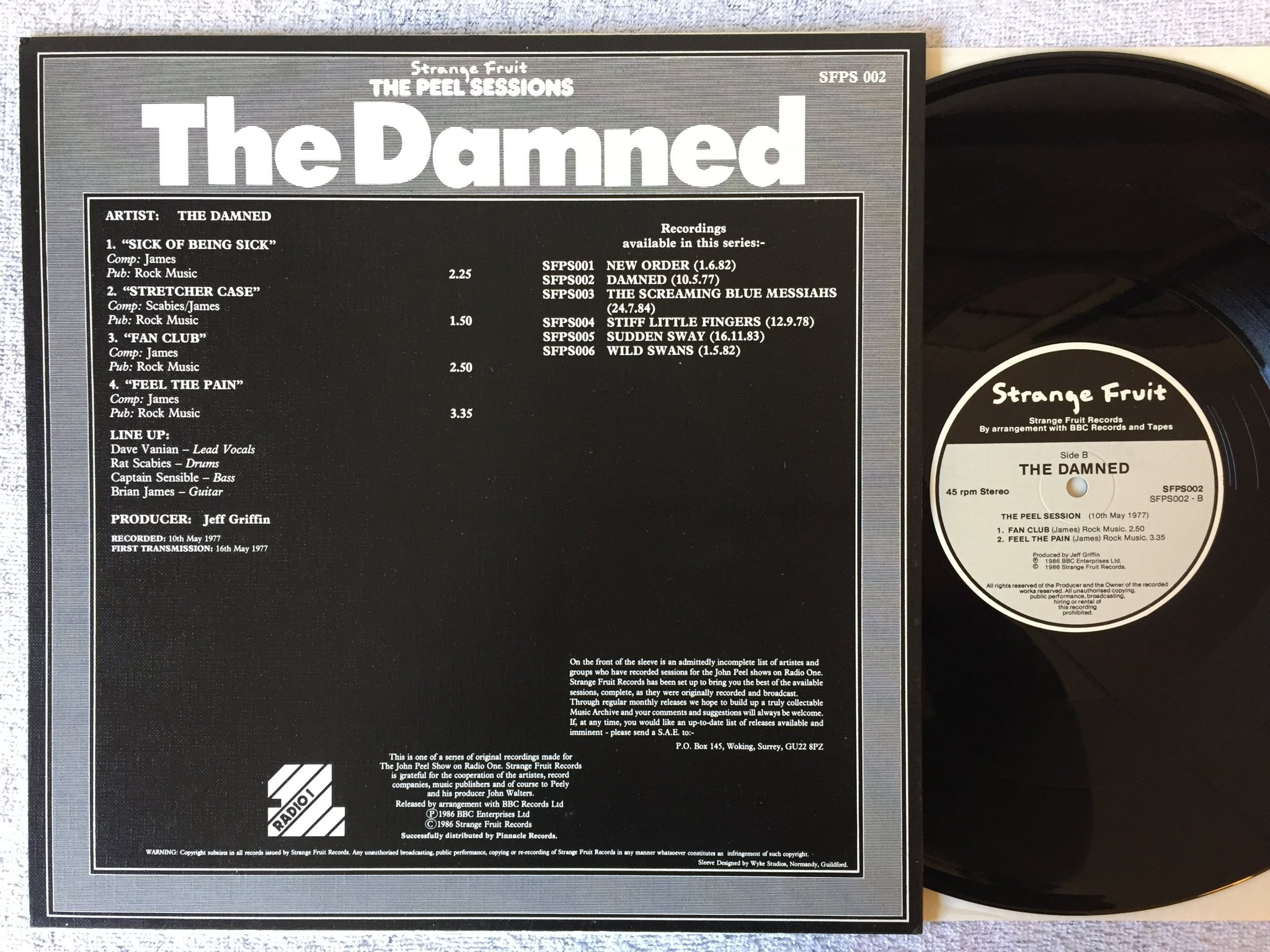 Omslagsbild för skivan THE DAMNED the peel session 12"ep -86 UK STRANGE FRUIT SFPS002