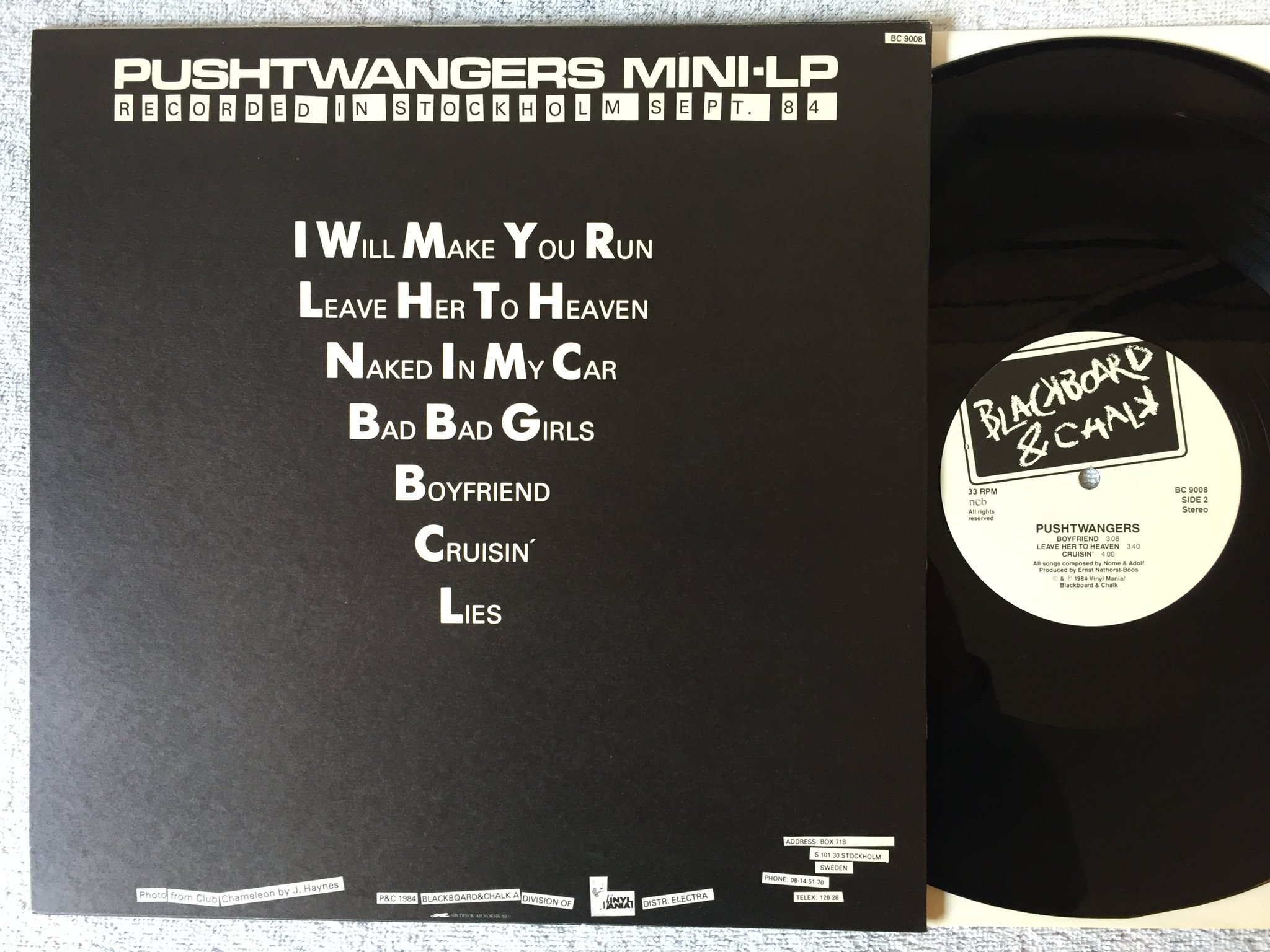 Omslagsbild för skivan PUSHTWANGERS s/t LP -84 Swe BLACKBOARD & CHALK BC 9008