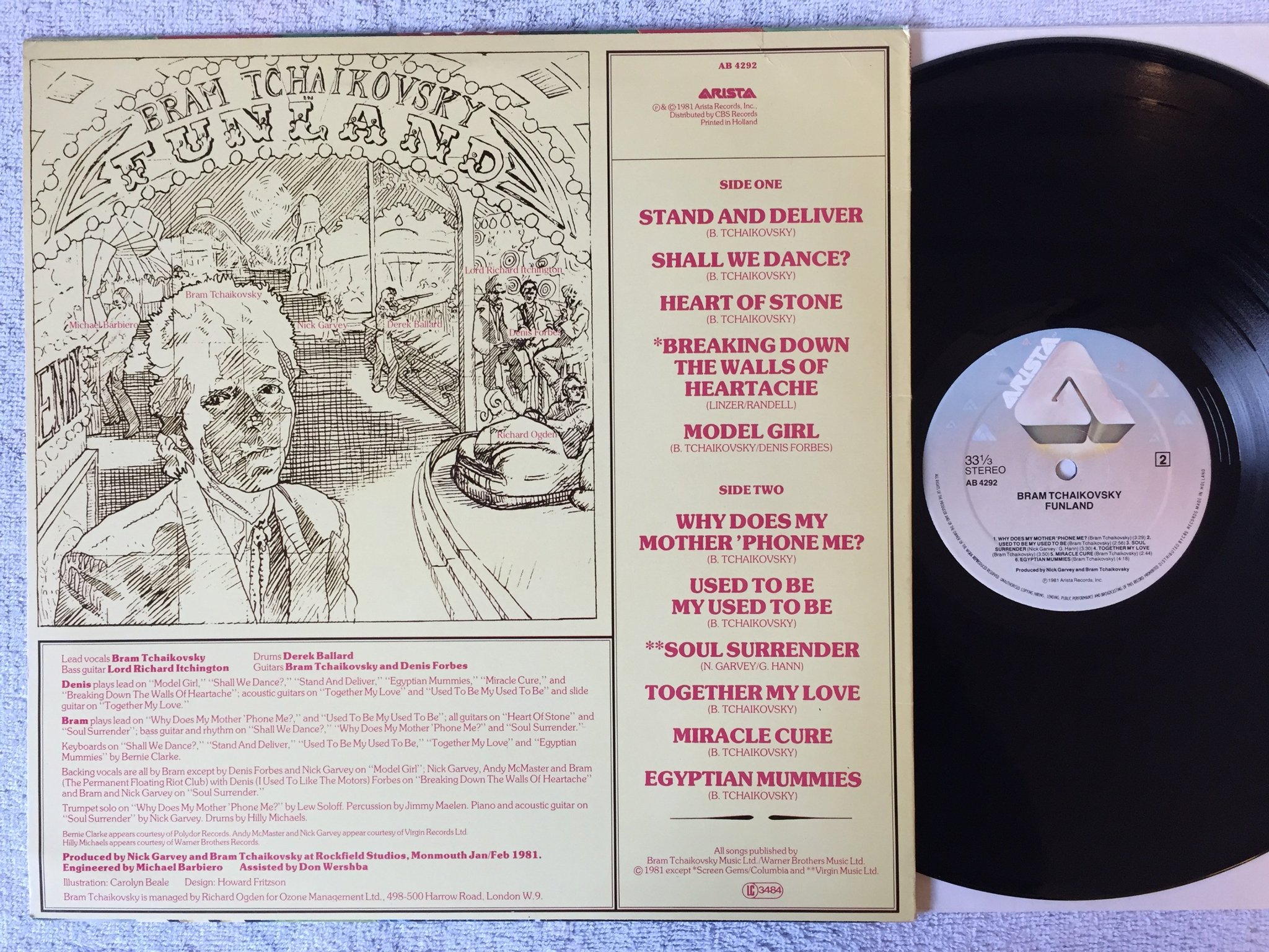 Omslagsbild för skivan BRAM TCHAIKOVSKY funland LP -81 Hol ARISTA AB 4292