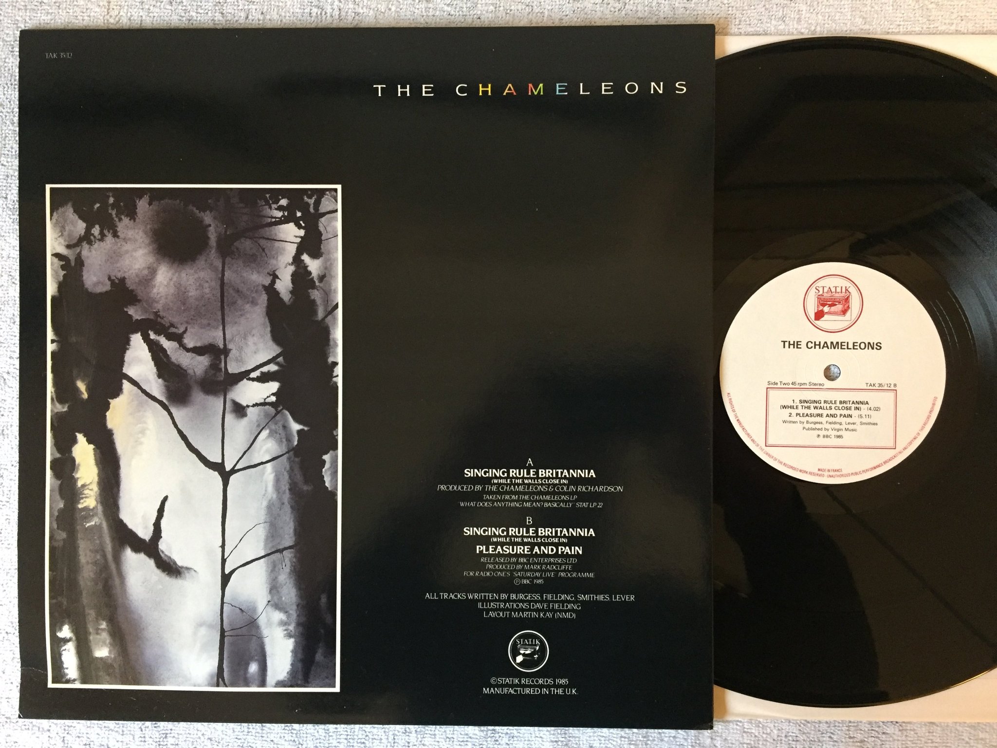 Omslagsbild för skivan THE CHAMELEONS singing rule Britannia 12"single  -85 STATIK RAK-35