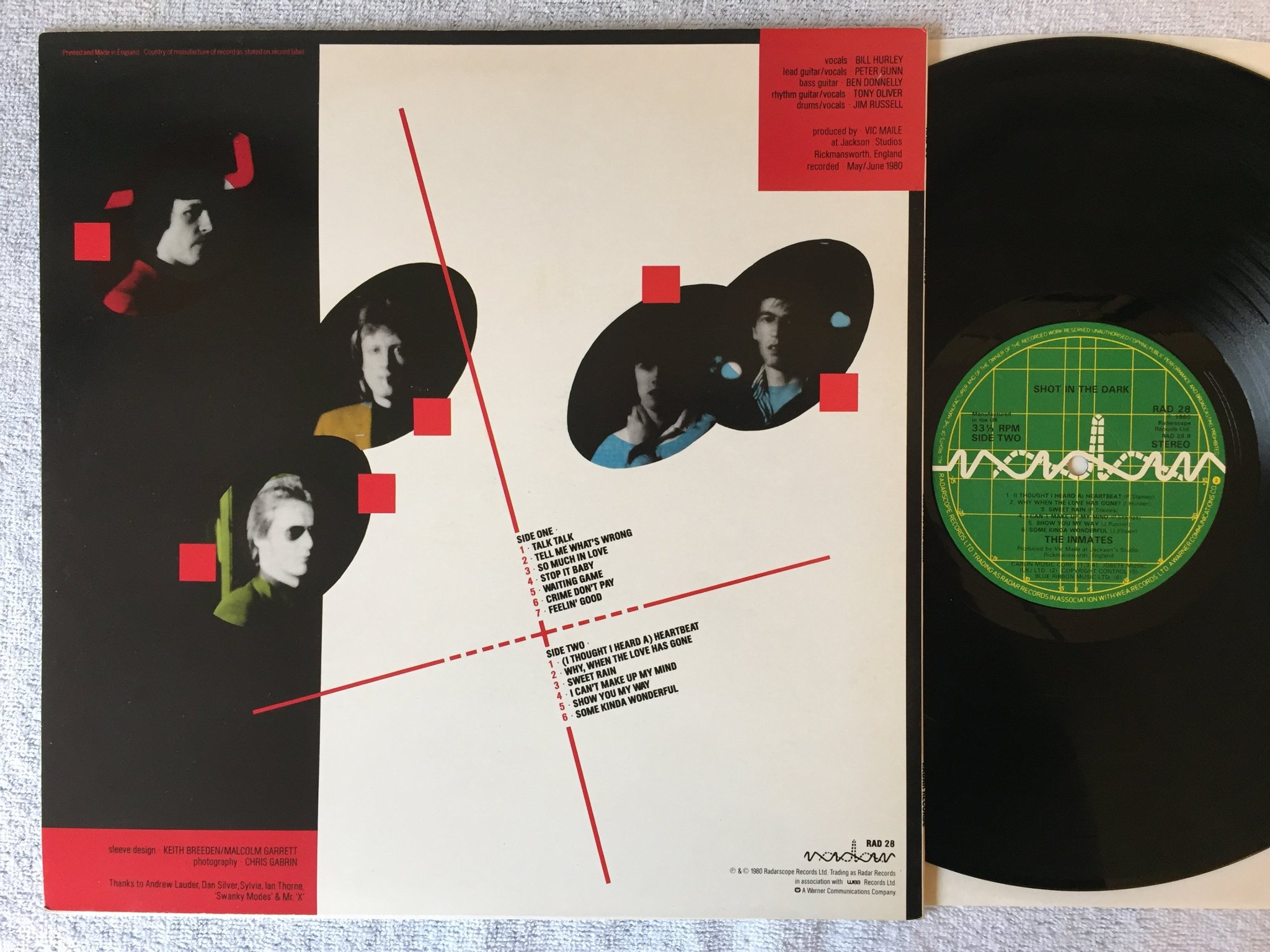 Omslagsbild för skivan THE INMATES Shot In The Dark LP 80 UK RADAR  RAD 28