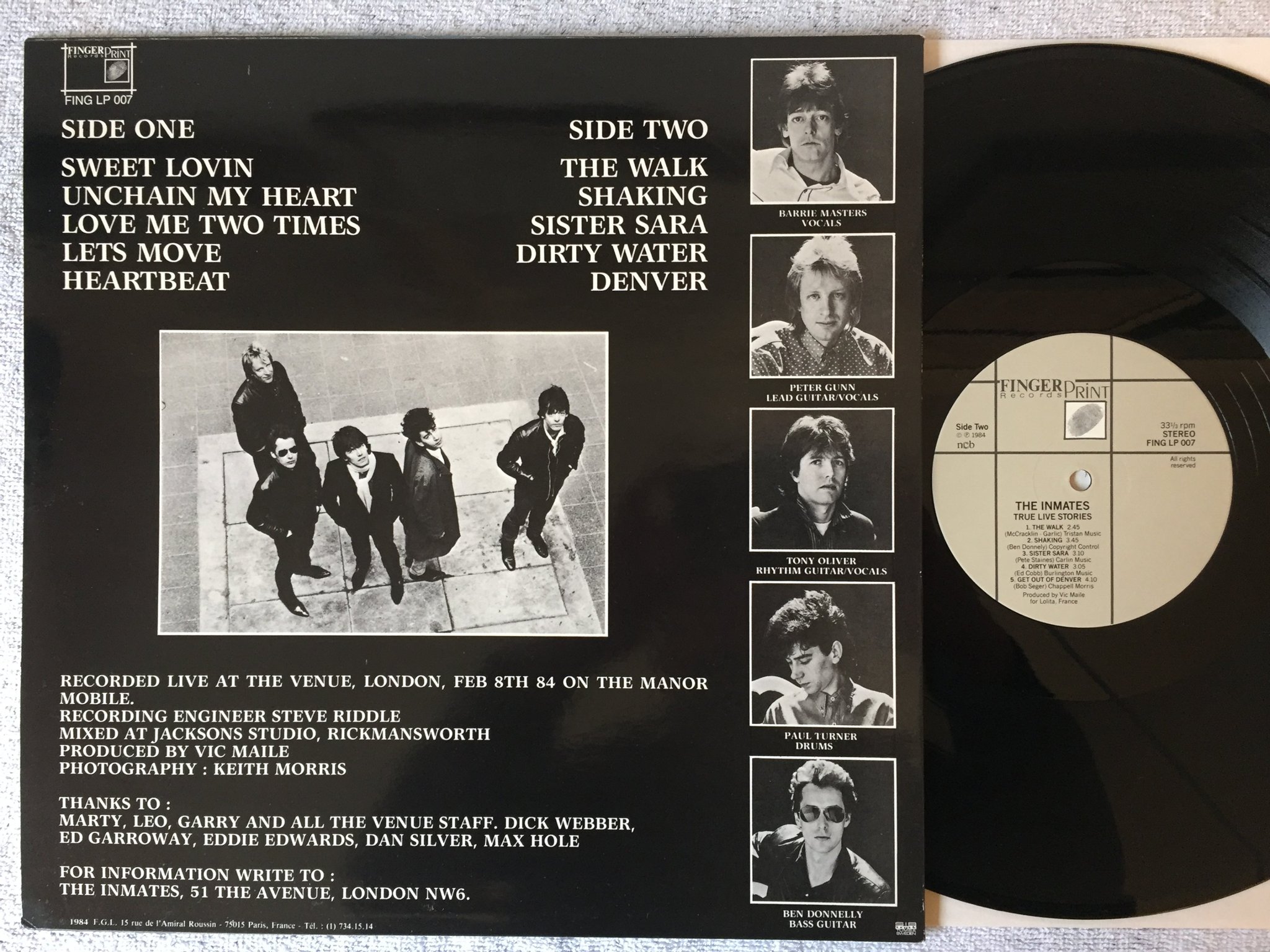 Omslagsbild för skivan THE INMATES True Live Stories LP -84 ncb FINGERPRINT FING LP 007