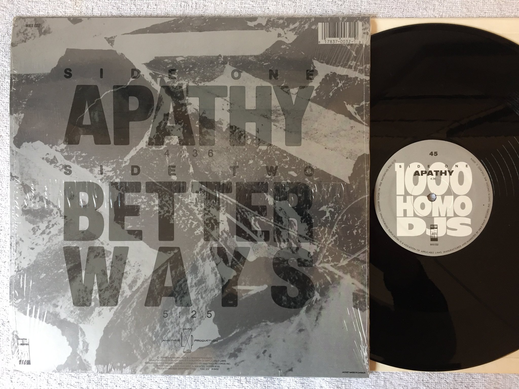 Omslagsbild för skivan 1000 HOMO DJs Apathy 12"single -88 US WAX TRAX! WAX 002