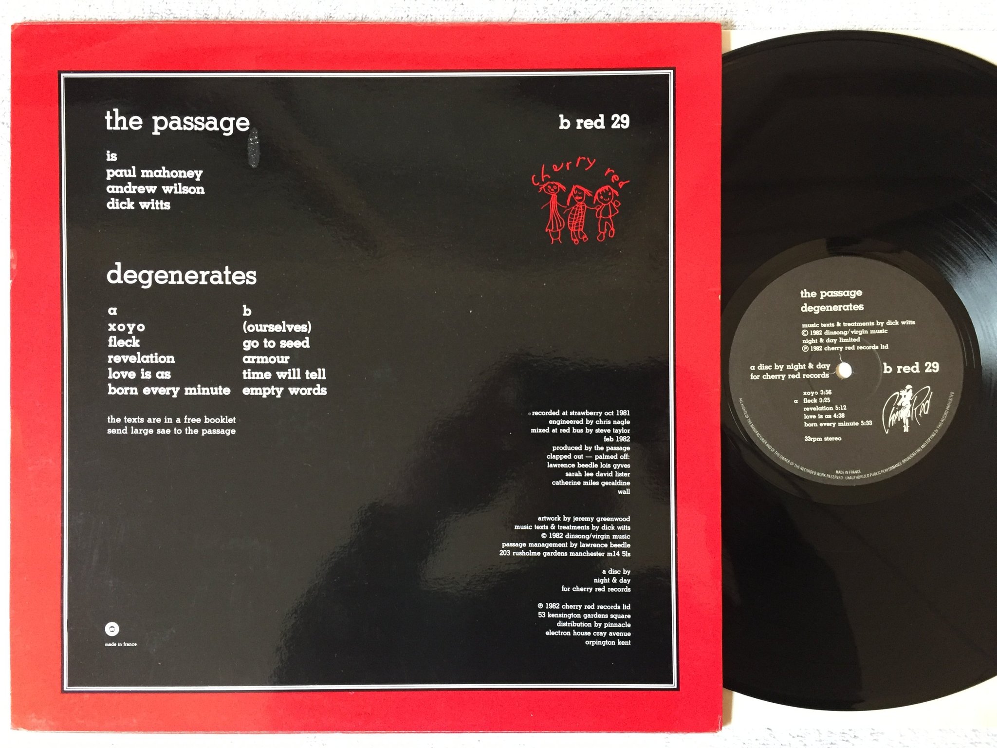 Omslagsbild för skivan THE PASSAGE Degenerates LP -82 UK CHERRY RED b red 29 synth-pop?