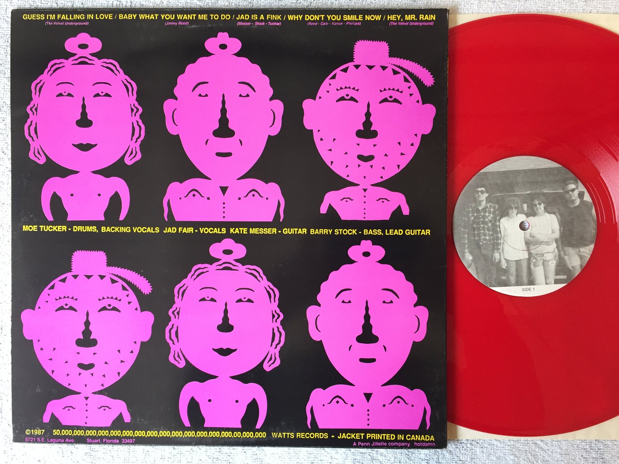 Omslagsbild för skivan MOE TUCKER Moejadkatebarry 12"single -87 US WATTS REC MOE 1 red vinyl ART ROCK