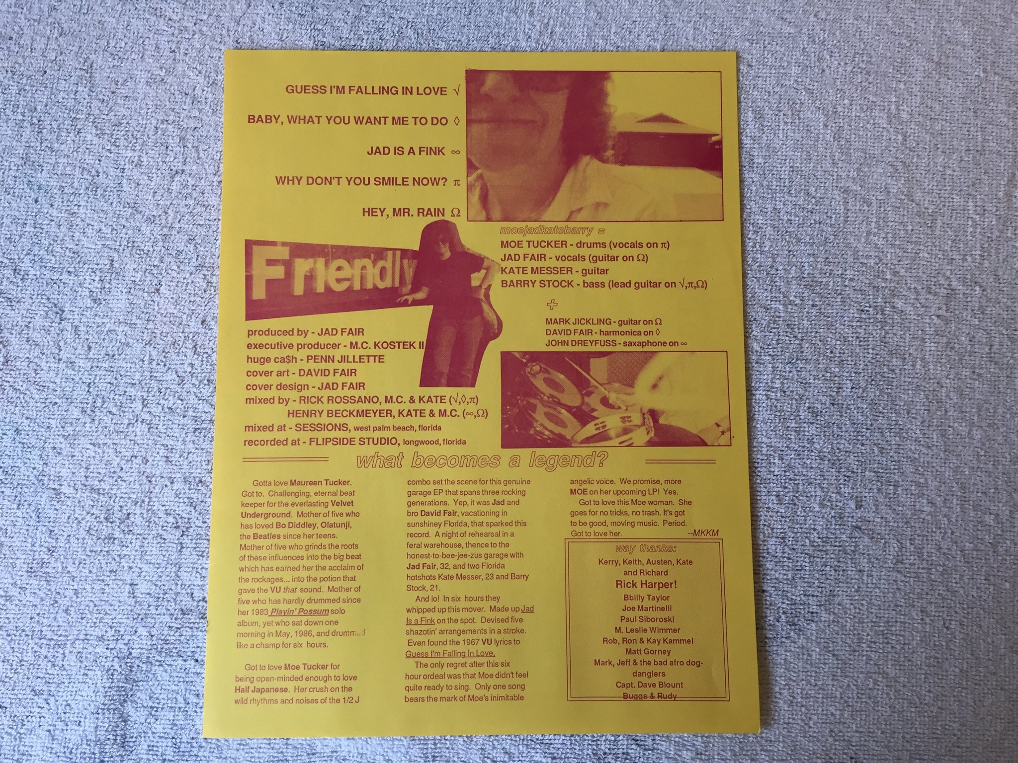 Omslagsbild för skivan MOE TUCKER Moejadkatebarry 12"single -87 US WATTS REC MOE 1 red vinyl ART ROCK