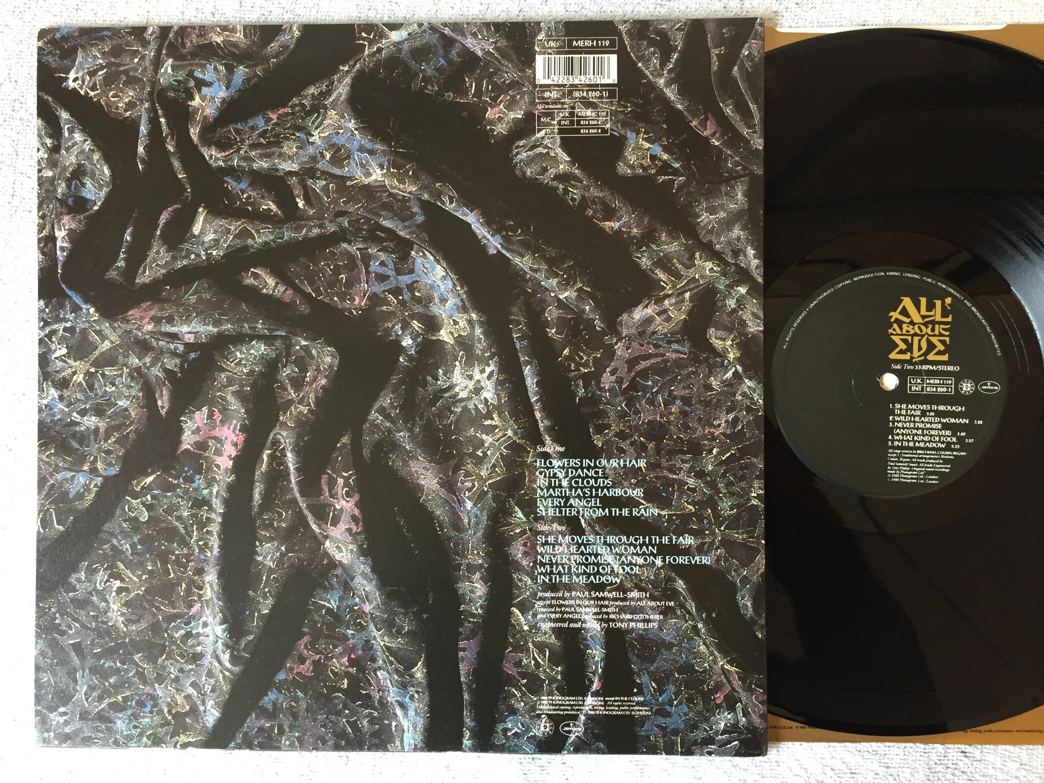 Omslagsbild för skivan ALL ABOUT EVE s/t LP -88 UK MERCURY MERH 119, goth rock