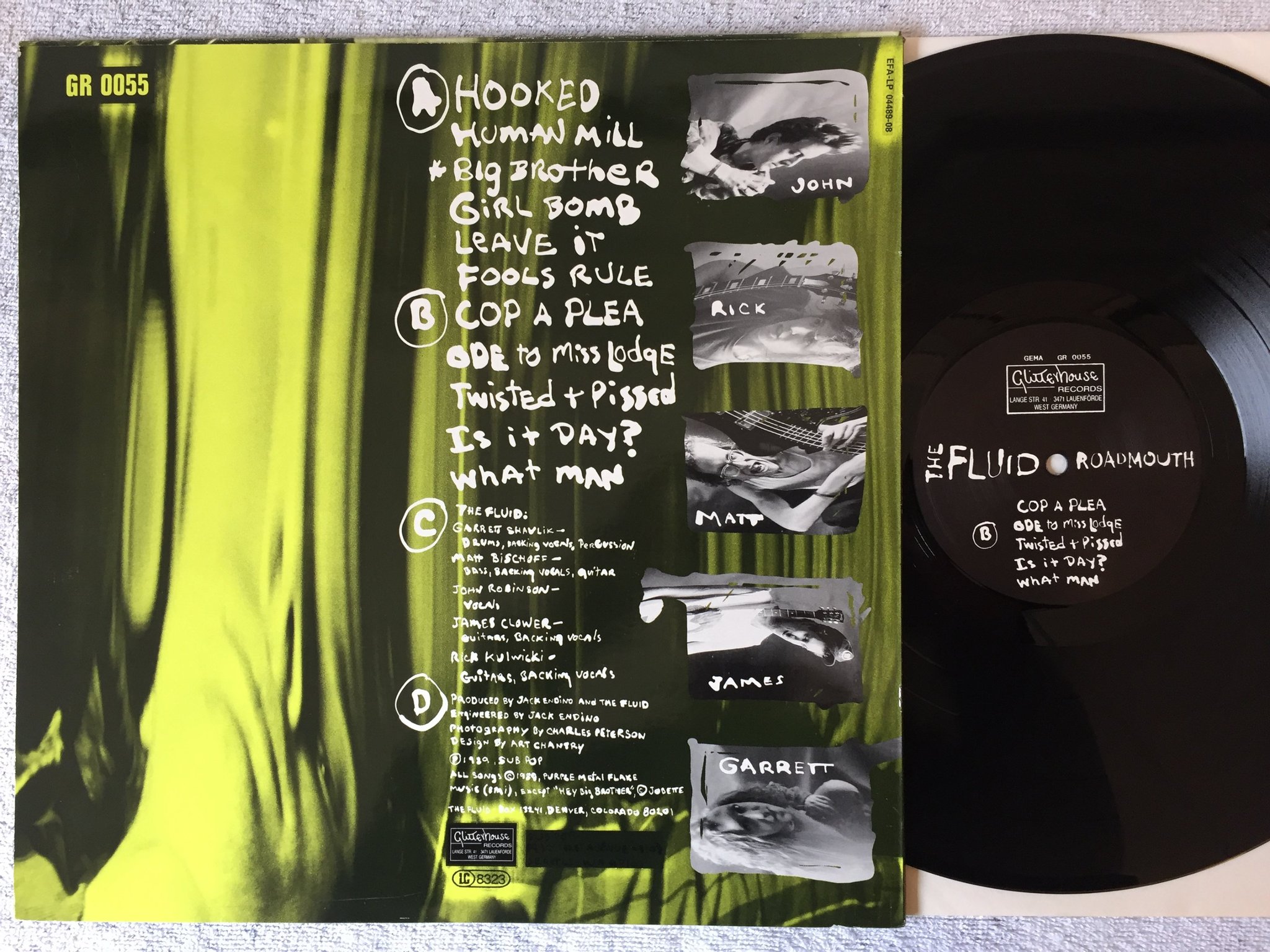 Omslagsbild för skivan THE FLUID roadmouth LP -89 Ger GLITTERHOUSE GR 0055 grunge